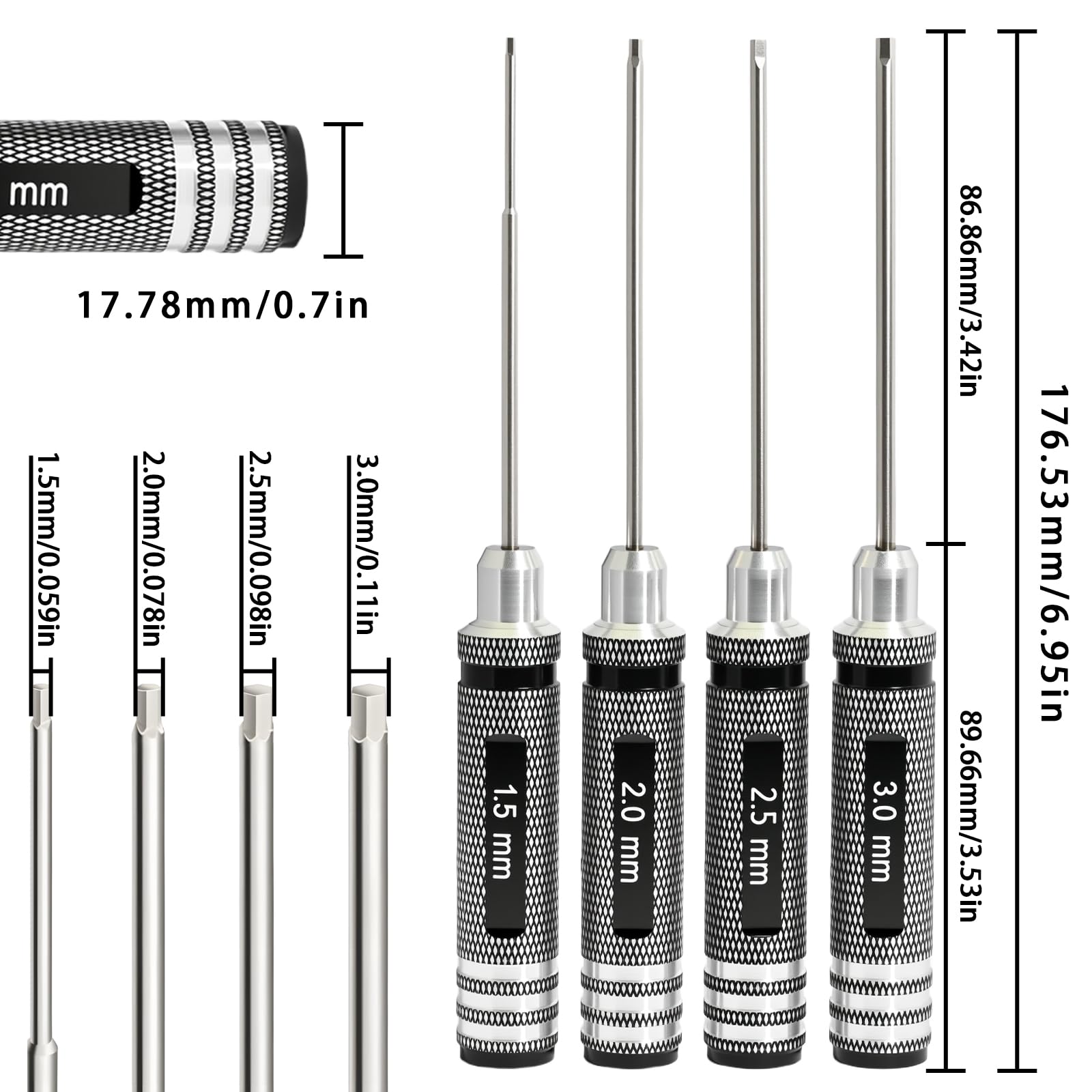 Juego de destornilladores hexagonales de 1.5 2.0 2.5 3.0 mm con punta magnética RC con llave Allen de cambio rápido, herramientas de precisión de acero de aleación para mantenimiento de