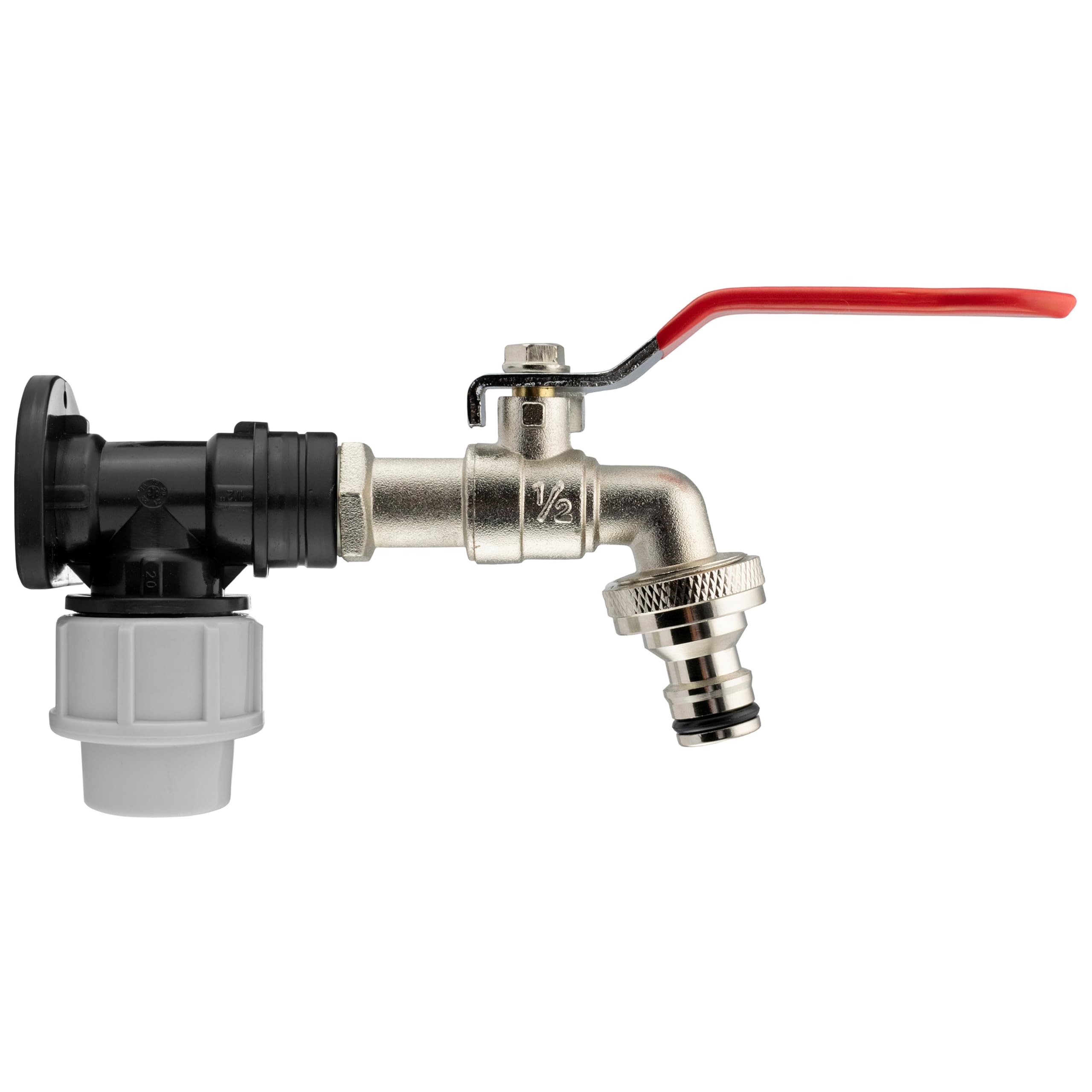 Mdpe Wall/Back Plate kit for 20mm mdpe Water Supply Pipe with Metal Full Flow Lever tap + Universal Click hosepipe Connection