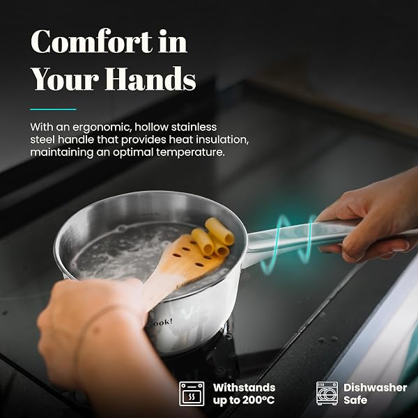 WECOOK! Cazo de Inducción Acero Inoxidable 18/10, Ø 16 cm, cap. 1,5 litros, Base Capsulada Tricapa, Mango Ergonómico Aislante,Escala Medidora, pico vertedor, apto para todas las cocinas - 4