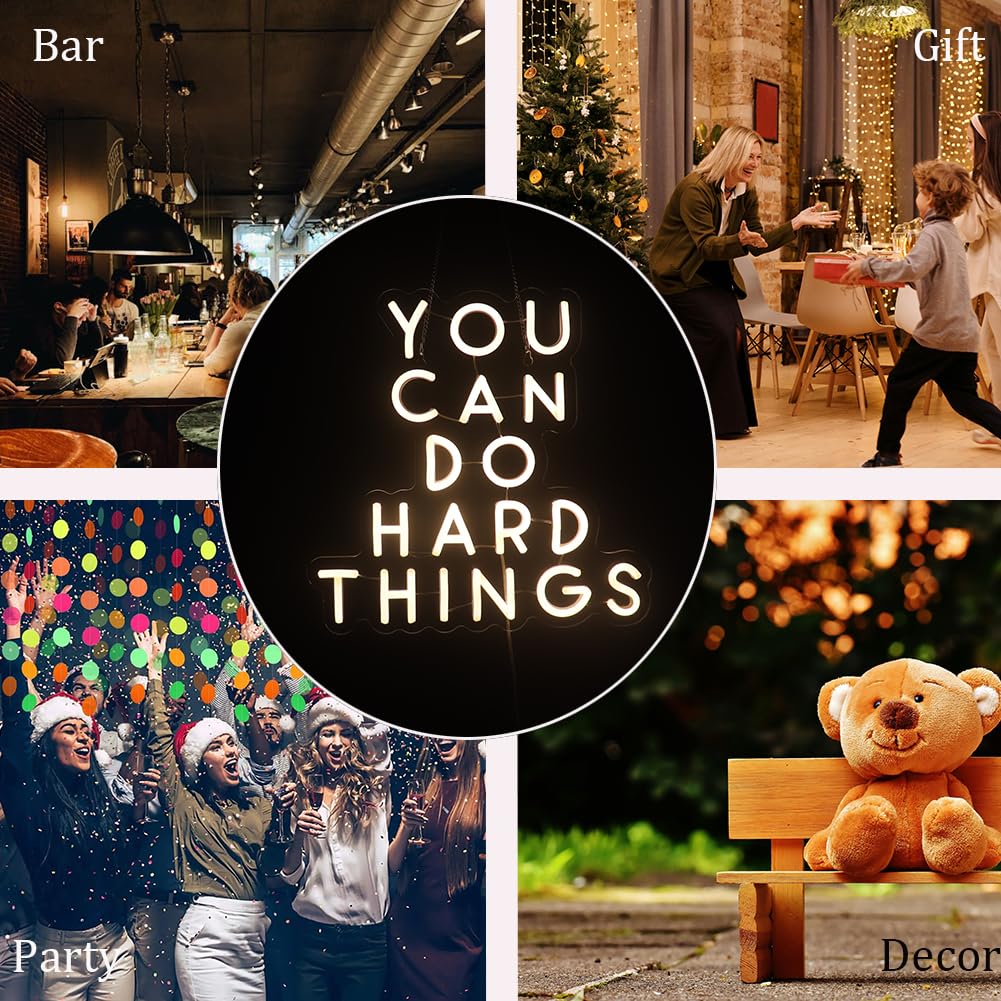 QiaoFei You Can Do Hard Things Neon Sign, Positive Quotes Decorative Neon Light for Home Wall Decor Kids Room, Warm White - Image 3