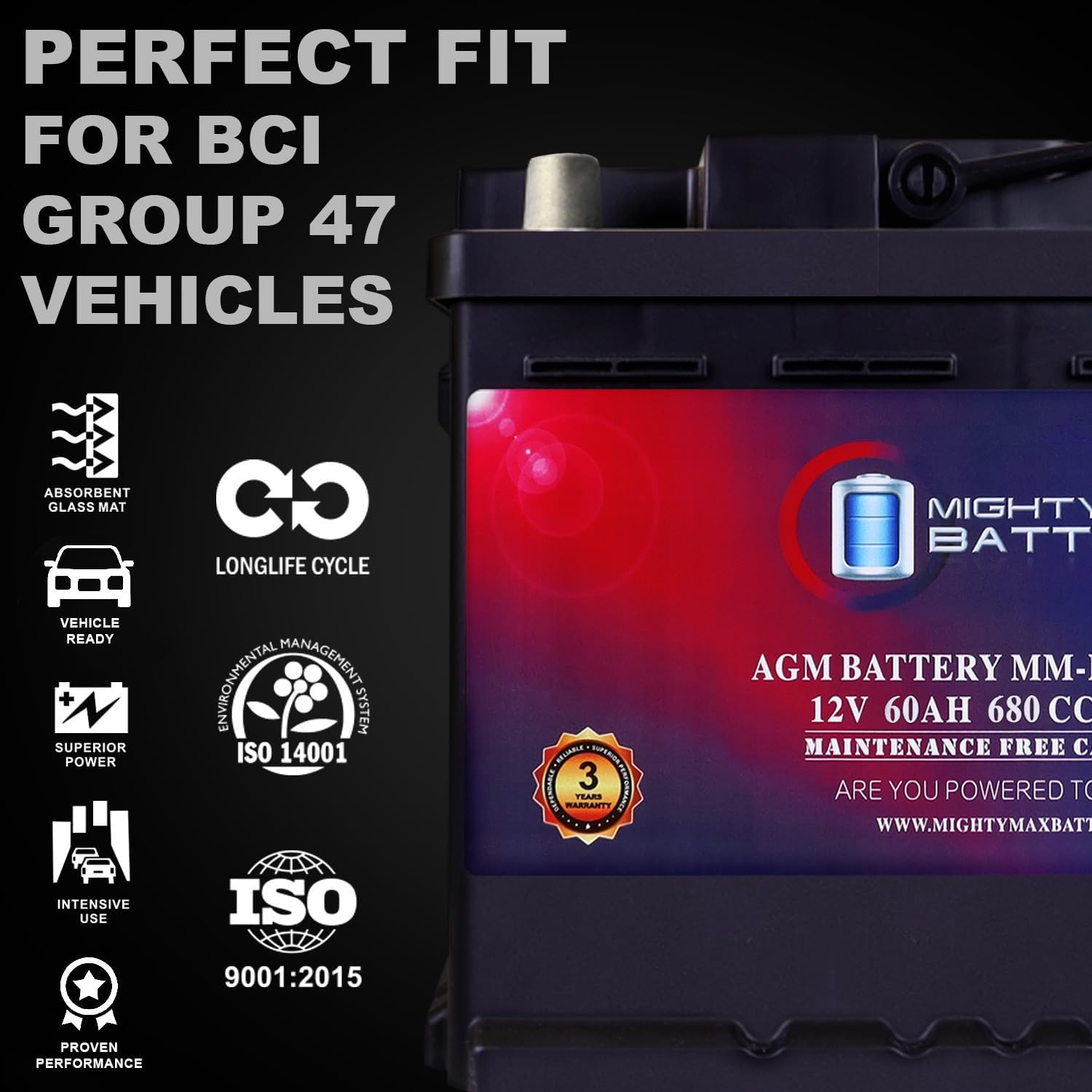 Mighty Max Battery MM-H5 Group 47 12V 60AH 100RC 680CCA Replacement Battery Compatible with Hyundai Accent 14-17