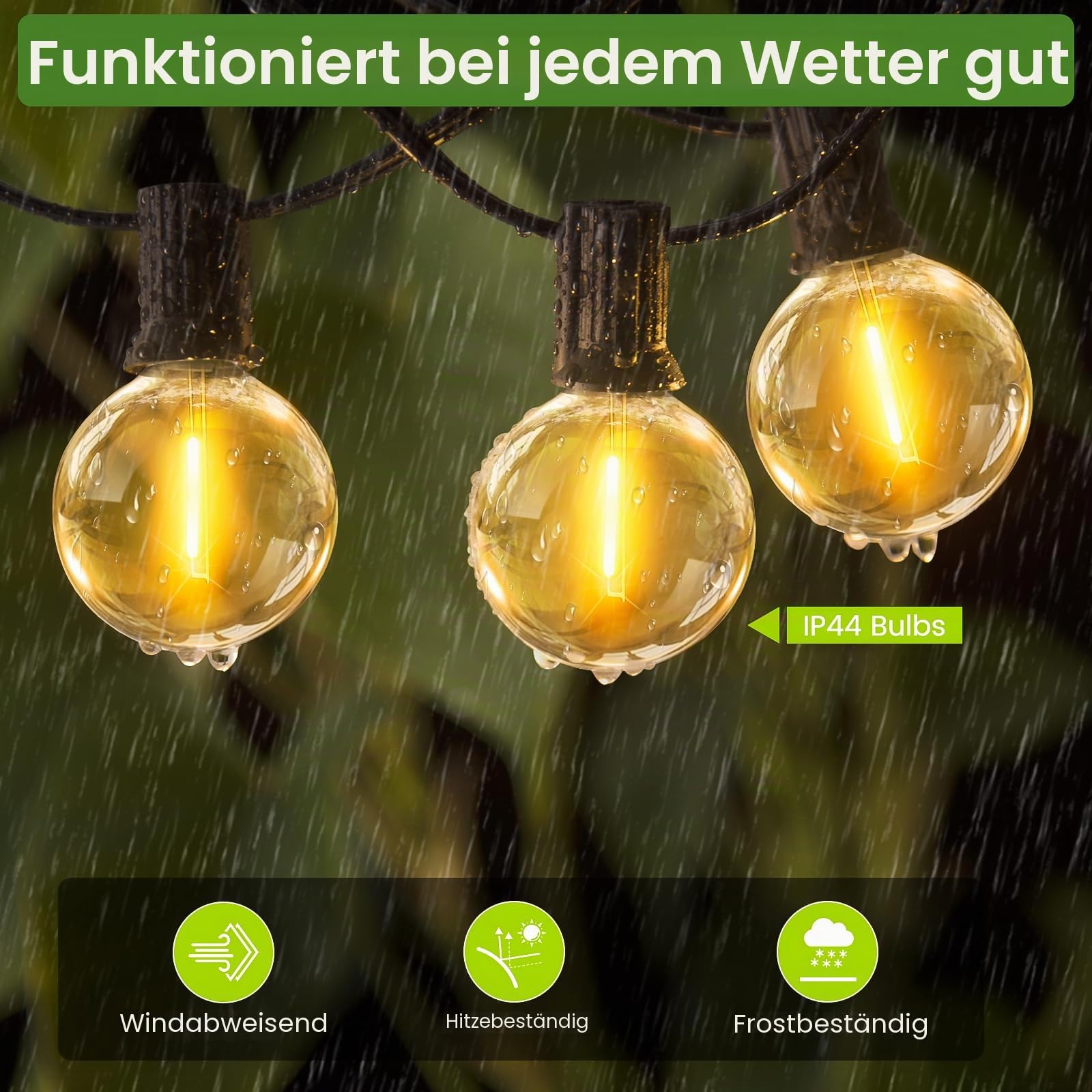 Lichterkette Außen Outdoor Strom LED - 60M Lichterketten Aussen Beleuchtung Wetterfest Dimmbar String Lights mit Fernbedienung für Garten Balkon Pavillon Party