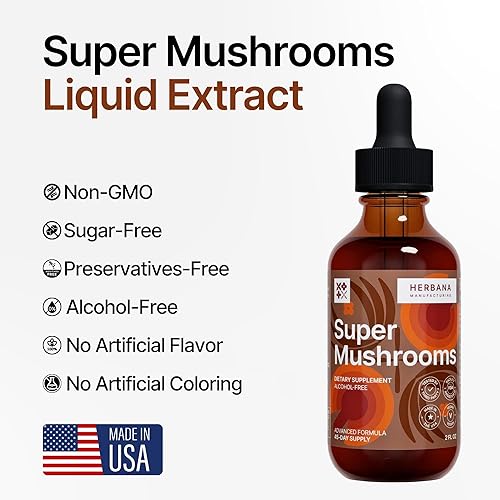 Miniatura 8 de Super Mushrooms 8 en 1 - Extracto líquido de 2 onzas líquidas - Reishi, melena de león, cordyceps, chaga, mitake, colas de pavo, shiitake, agaricus