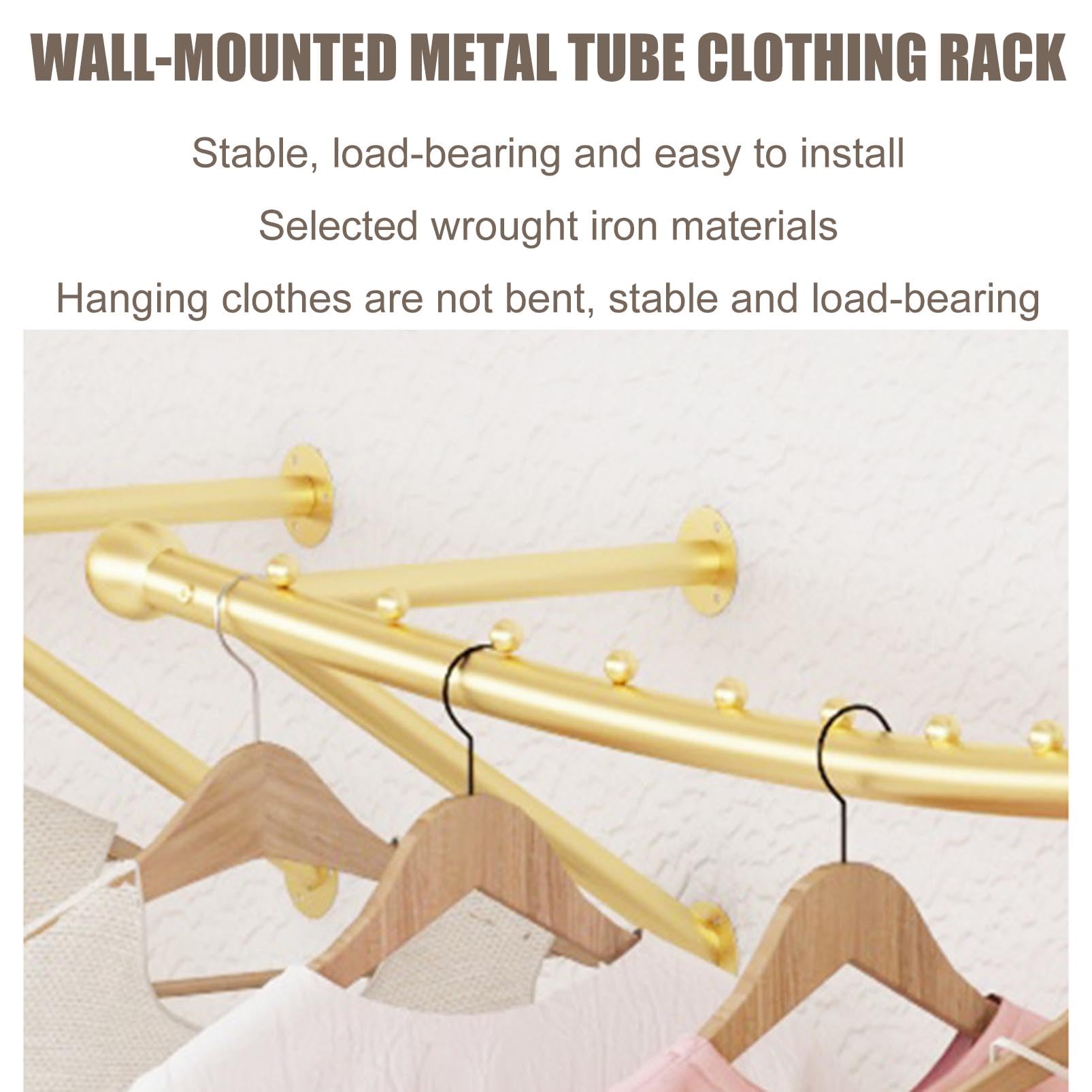 Robuster, Wandmontierter Kleiderständer Aus Goldfarbenen Rohren Mit Vielseitigen Metallstangen, Ideal Für Kleiderschränke, Garderoben Und Aufbewahrung In Waschküche Und Kleiderschrank. Silberfarben,
