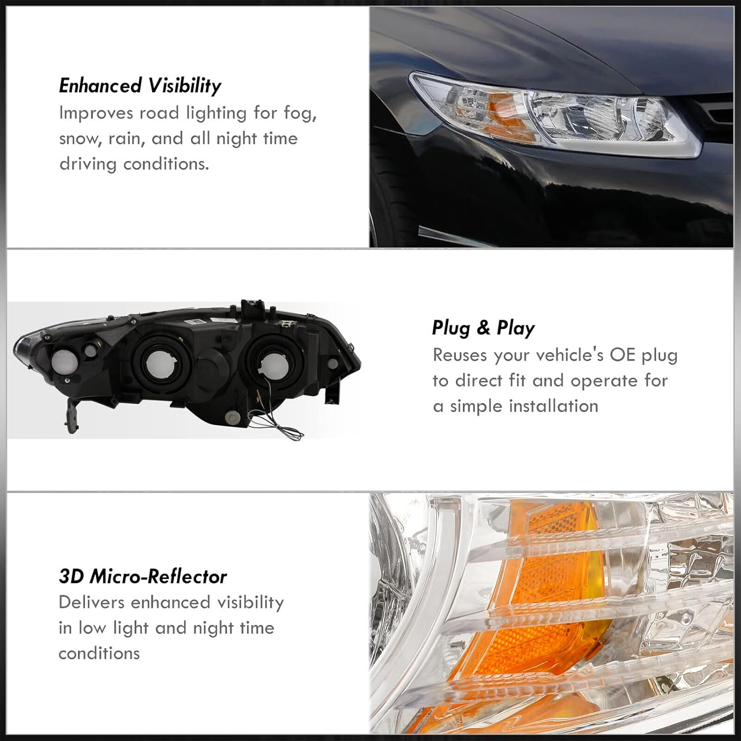 AJP Distributors LED DRL Bar Tube Head Lights Driving Bumper Lamps Assembly Pair Left Right Compatible/Replacement For Civic FG2 JDM 2 Door Coupe 2006 2007 2008 2009 2010 2011 06 07 08 09 10 11