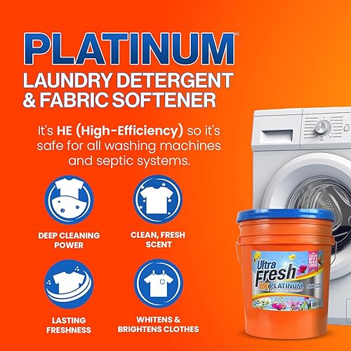 Vista 3 de Ultra Fresh Platinum Original Blue PLUS - Detergente líquido para ropa suavizante HE. Concentrado; hace hasta 640 cargas. Compara