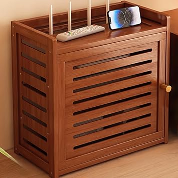 WiFi Router Hidden Box, Bamboo Storage Box, Cable Power Plug Wire Storage Boxes, Power Strip and Cable Management Hider Organizer for Home and OfficeBrown,40.5x28x43cm/16x11x17in