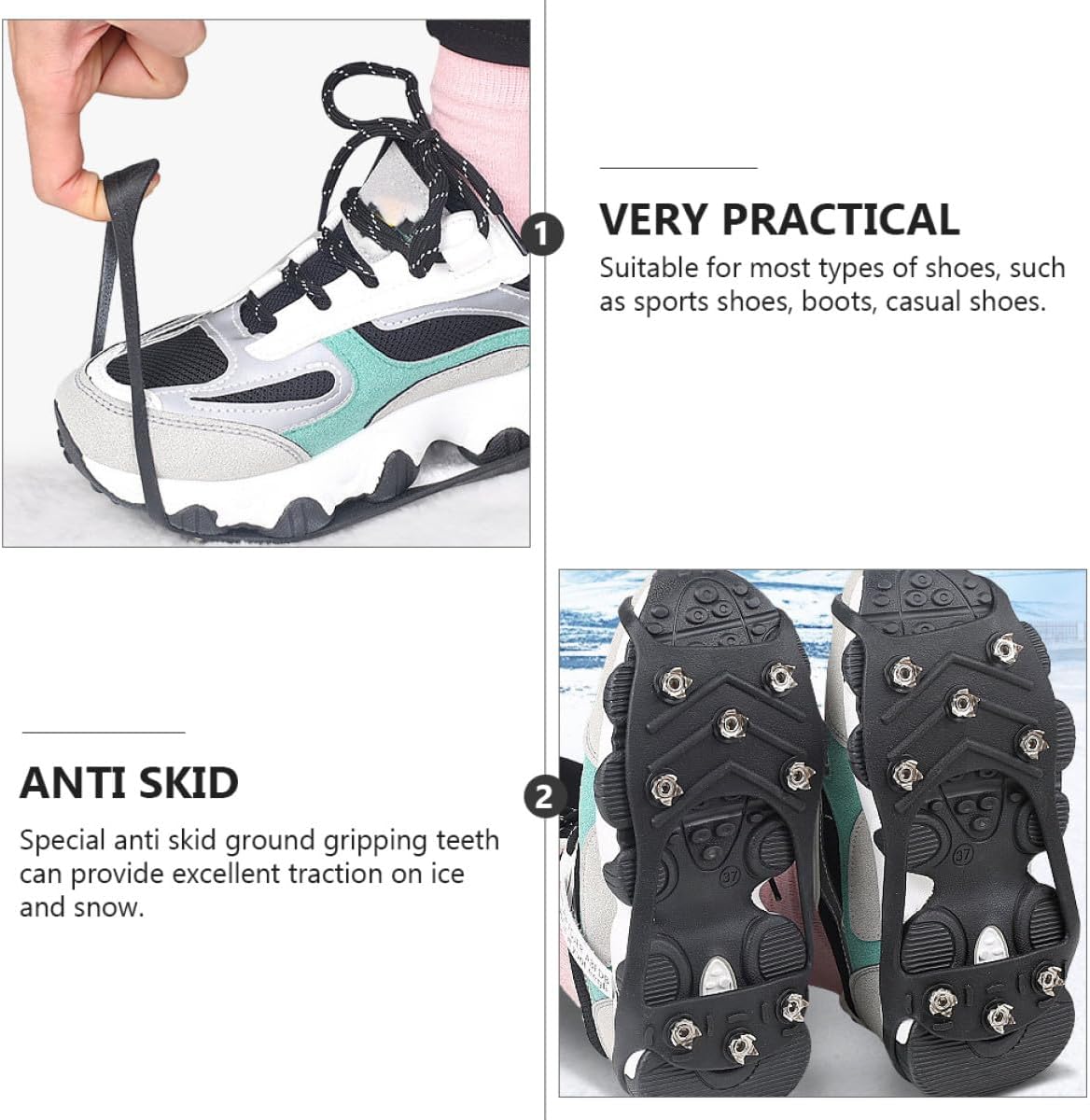 Toyvian Non-Slip Snow Shoe Covers with Ice Claws Winter Outdoor Crampon Traction Cleats for Men and Women Black Medium Anti-Slip Ice Grippers for Snow