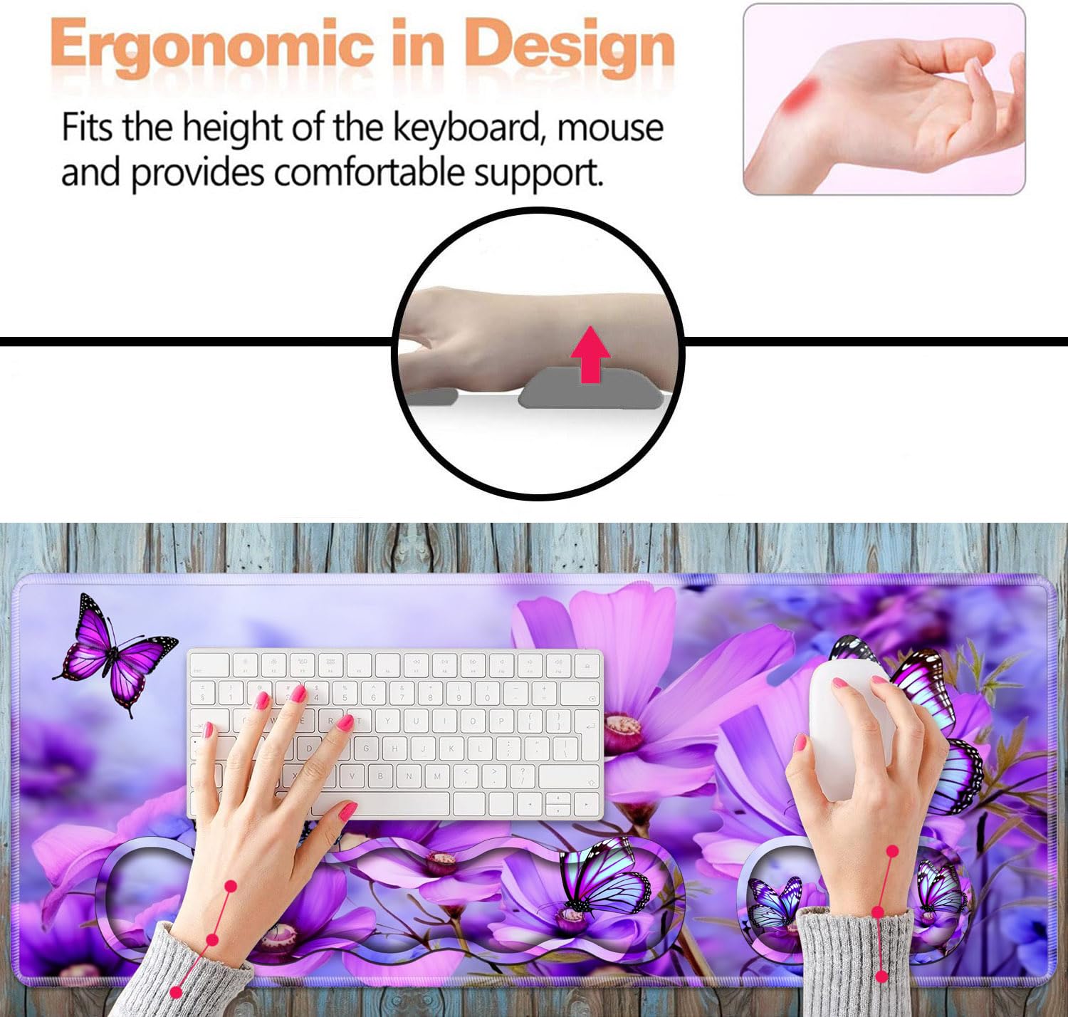 Juego de reposamuñecas ergonómico para teclado y alfombrilla para mouse, alfombrilla grande XXL para escritorio para juegos de 31.5 x 11.8 pulgadas, base antideslizante, espuma viscoelástica, alivio