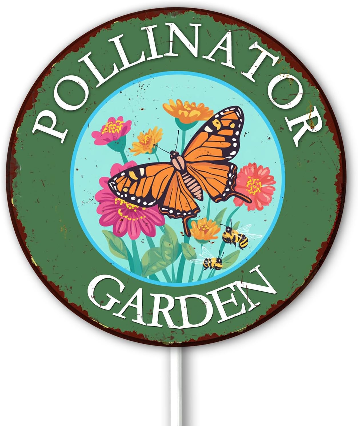 Bees' Pollinator Work Zone Wildlife Garden Sign Vintage Look Sturdy Aluminum Weatherproof Rust Free 9.2" x 9.2"