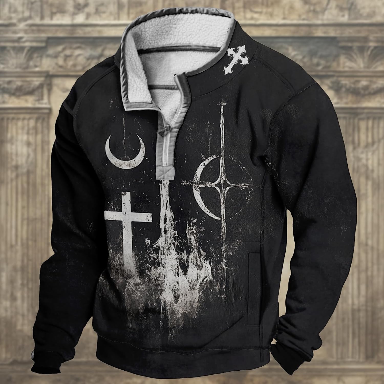 MARSVOVO Jesus Sweatshirts for Men Sacred Faith Graphic Hoodies with Pocket Fall Casual Half Zip Pullover Lightweight - Image 2