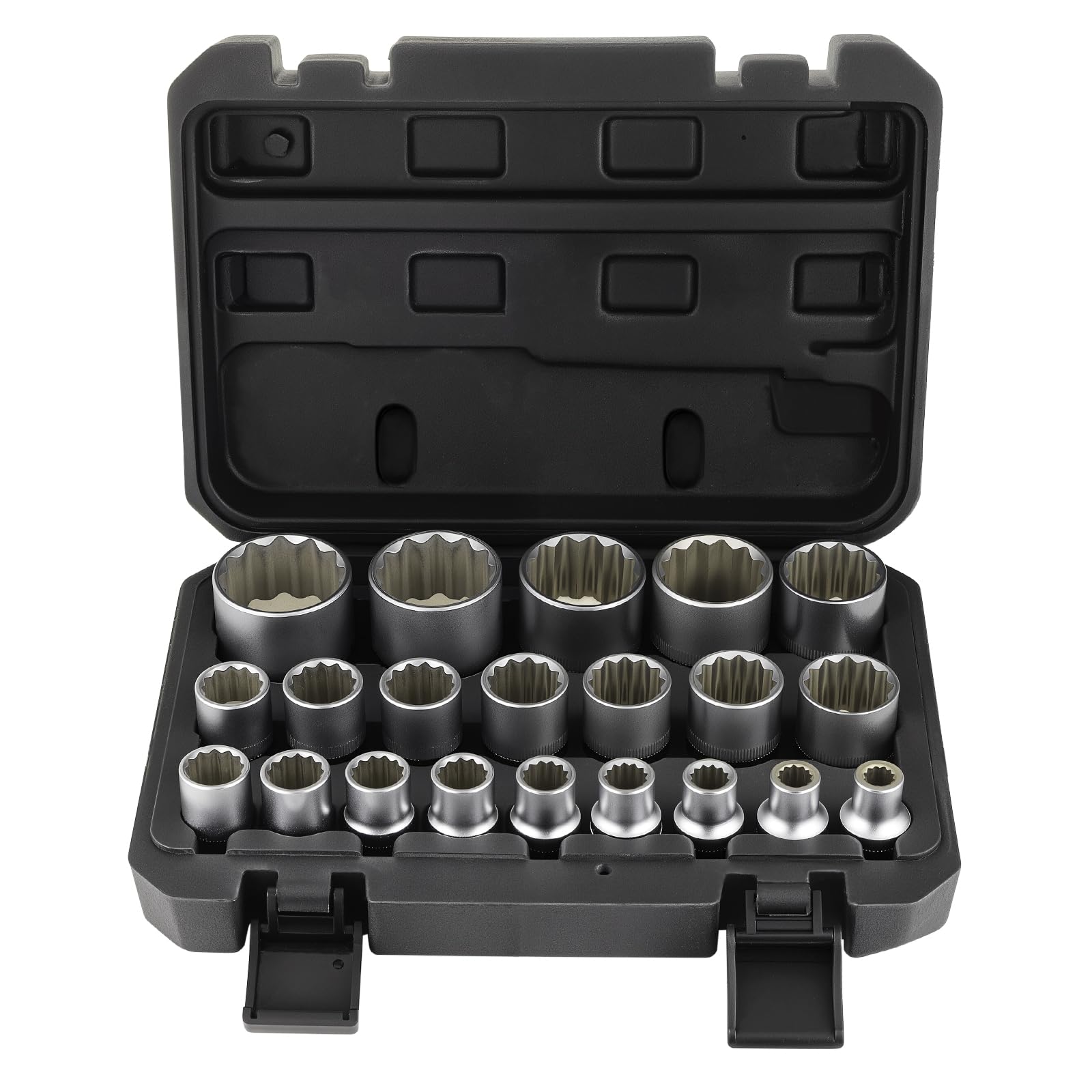 Gueenky 21 Piece Multi-Tooth Socket Set, 8-36 mm Torx Female Sockets 1/2 Inch 12 and 6 Point Profile, Multi-Socket Wrench Set CR-V