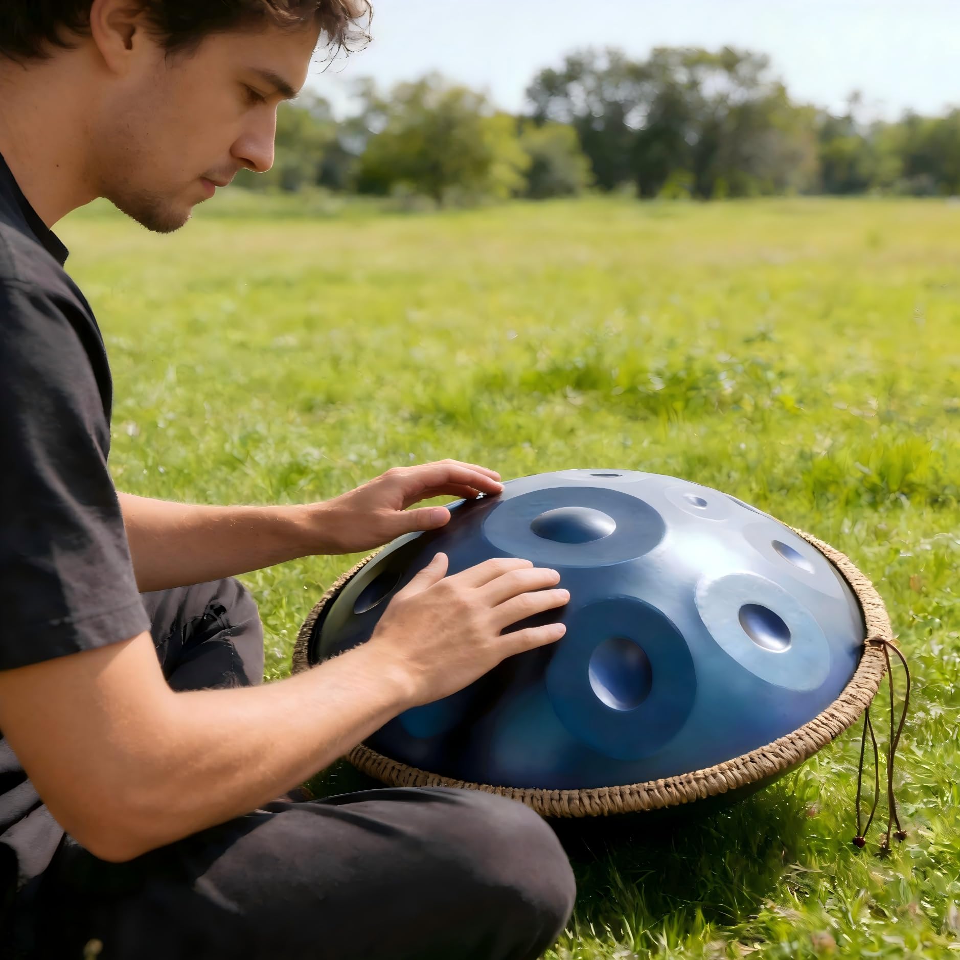Tongue Drum ze stali o częstotliwości 440Hz – instrument perkusyjny, Niebie handpan w mollu D z 10 nutami: Łatwy dla początkujących, wyjątkowy brzmień – Idealny do tworzenia w domu, występów na świeży