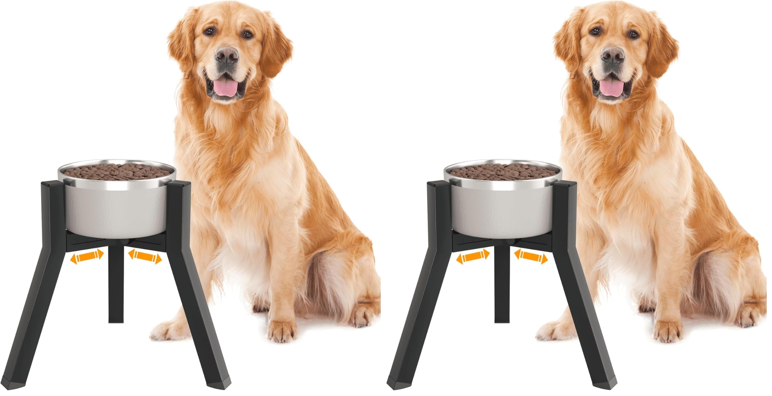 Dog Bowl Stand for Medium Large Dogs, Adjustable Width Elevated Dog Bowls 7-10.6", Raised Dog Food Water Bowls, 11 inch Tall Single Holder, Black,Bowl Not Included (Pack of 2)