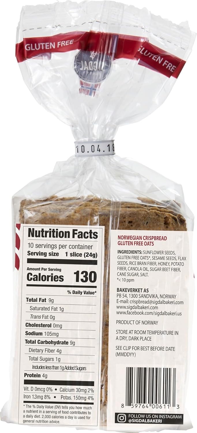 Sigdal Bakeri Gluten Free Oats | Norweigan Wholegrain Crispbread | All Natural, Non-GMO, 8.29 oz (235g) (Pack of 6)