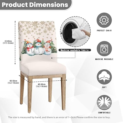 Miniatura 4 de Rnyleeg Juego de 2 fundas de silla de Navidad para sala de estar, sin brazos, copo de nieve, muñeco de nieve, fundas elásticas para sillas de