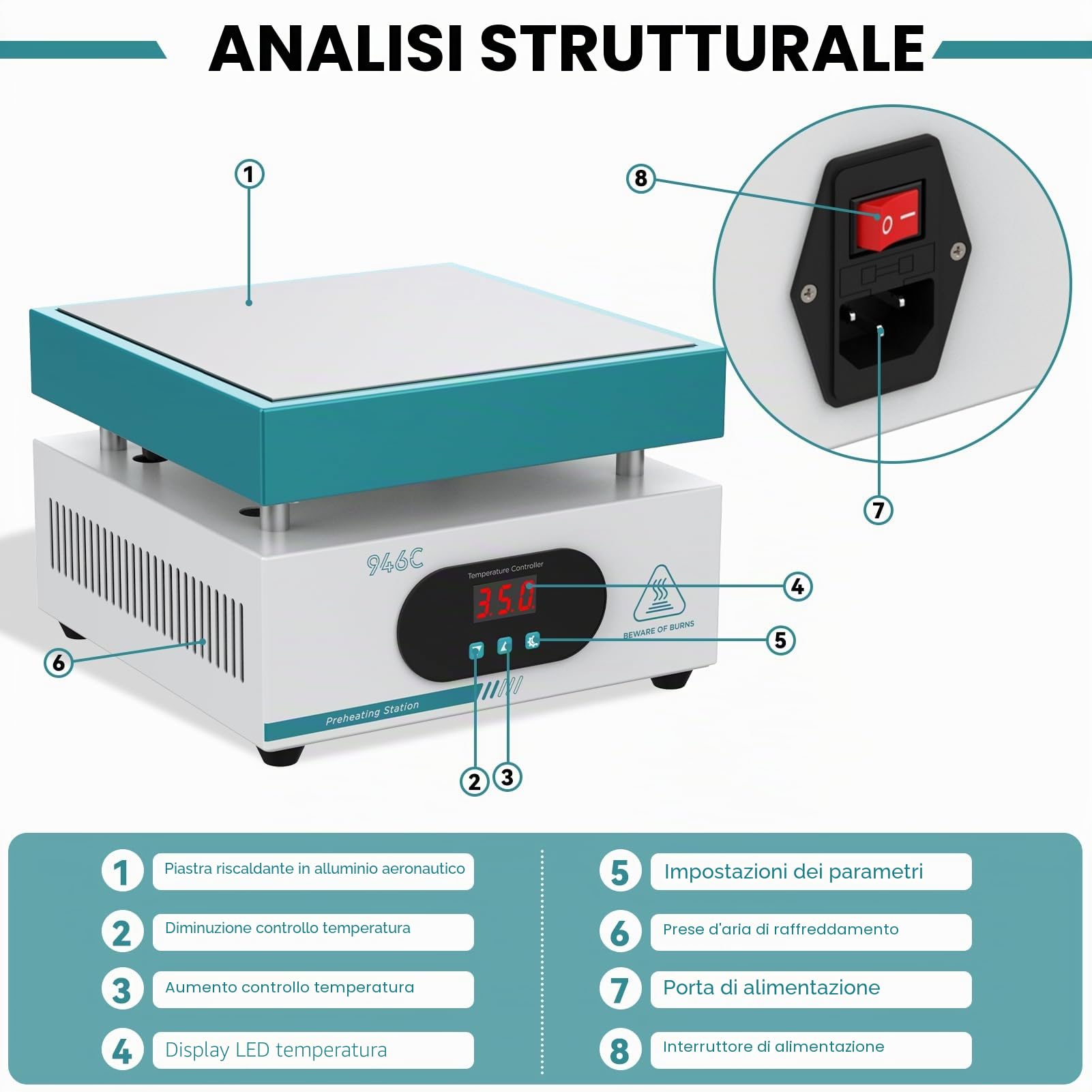 Stazione di Riscaldamento PCB, LED Stazione di Saldatura Piastra calda da 600W 220V Microcomputer Piastra Riscaldante Smartphone Stazione di Preriscaldamento di Rilavorazione per PCB SMD e Lab