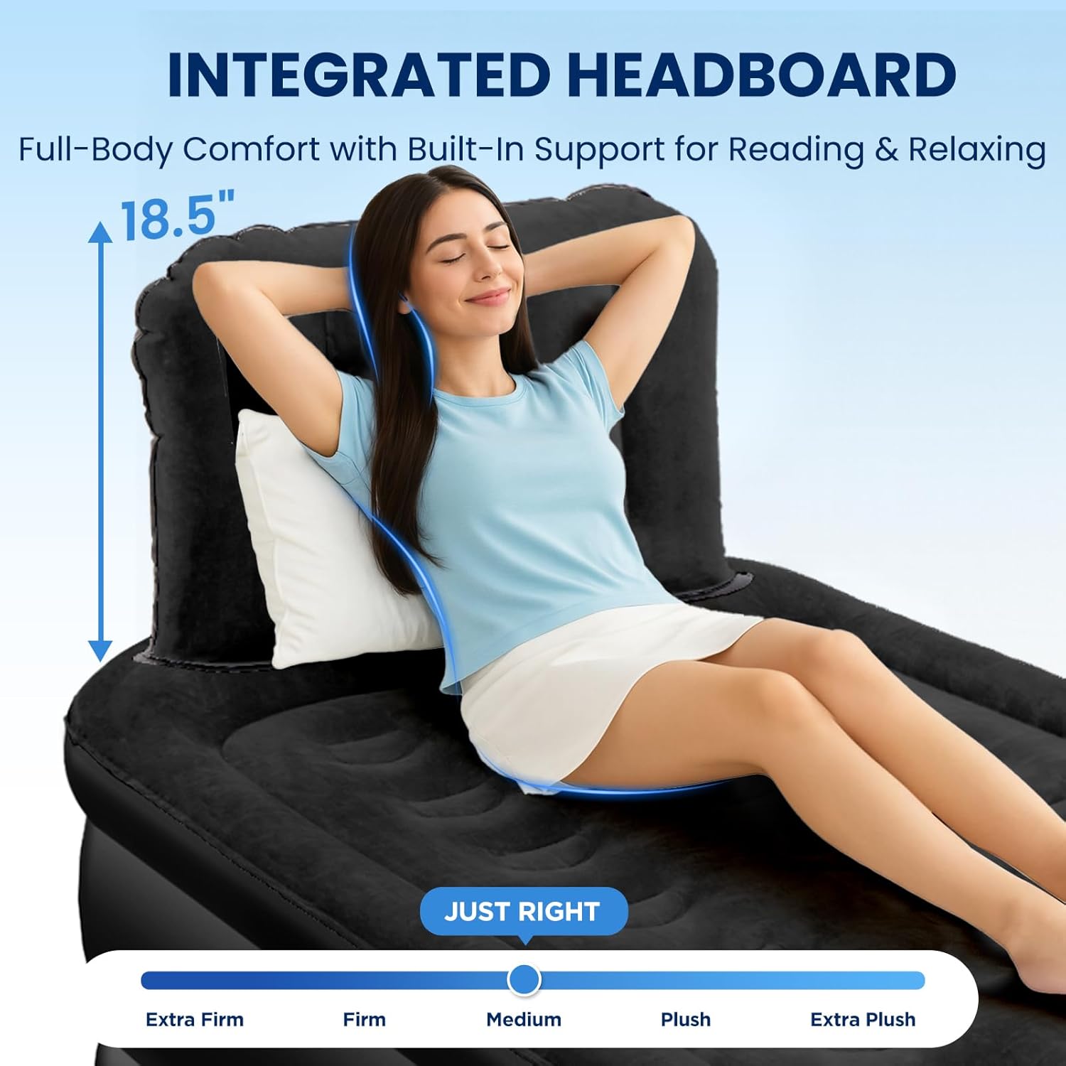 Twin Air Mattress with Headboard, Built-in Pump, Supports 500 lbs, Quiet Noiseless Design, 48-Hour Leak-Tested, 2.5 Min Fast & Easy Inflation/Deflation, Portable Blow Up Bed for Home, Guests & Camping - Image 2