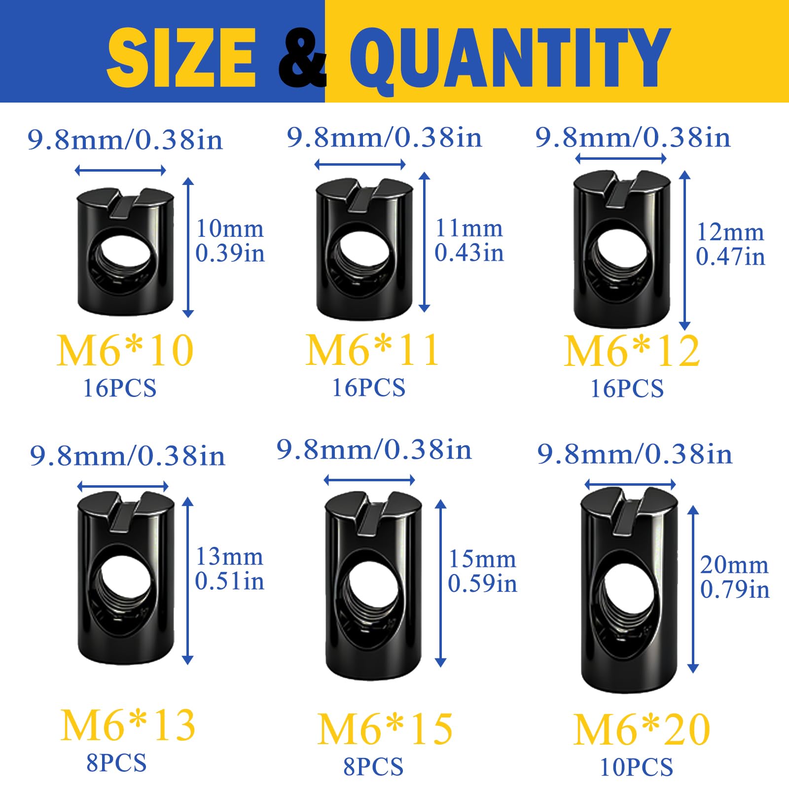 M6 Slotted Nuts - 74 Piece Set for Furniture & Woodworking -2 M6 Slotted Nuts - 74 Piece Set for Furniture & Woodworking -2