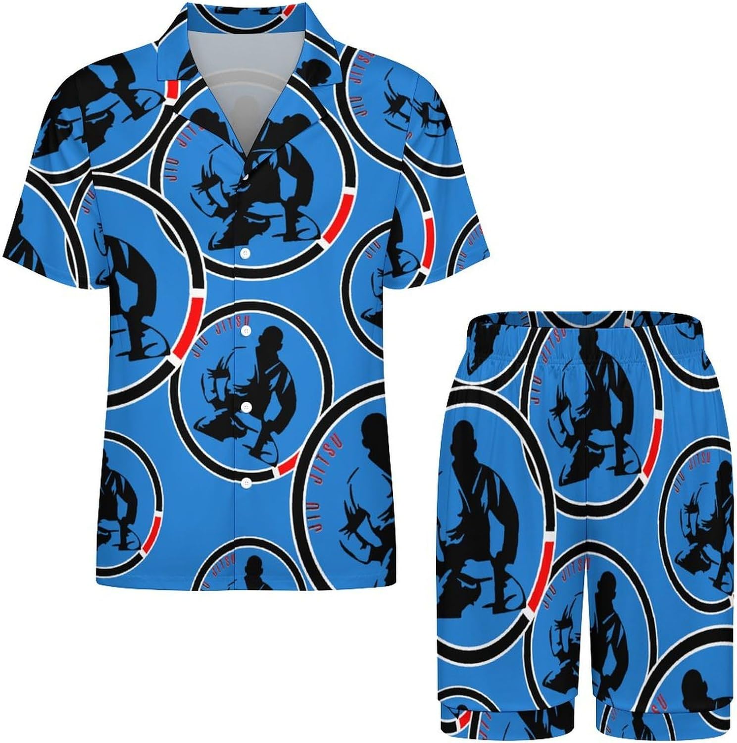 Jiu Jitsu Logo Men's Short Sleeve Pajama Set Satin Silk Like Lounge Sleepwear