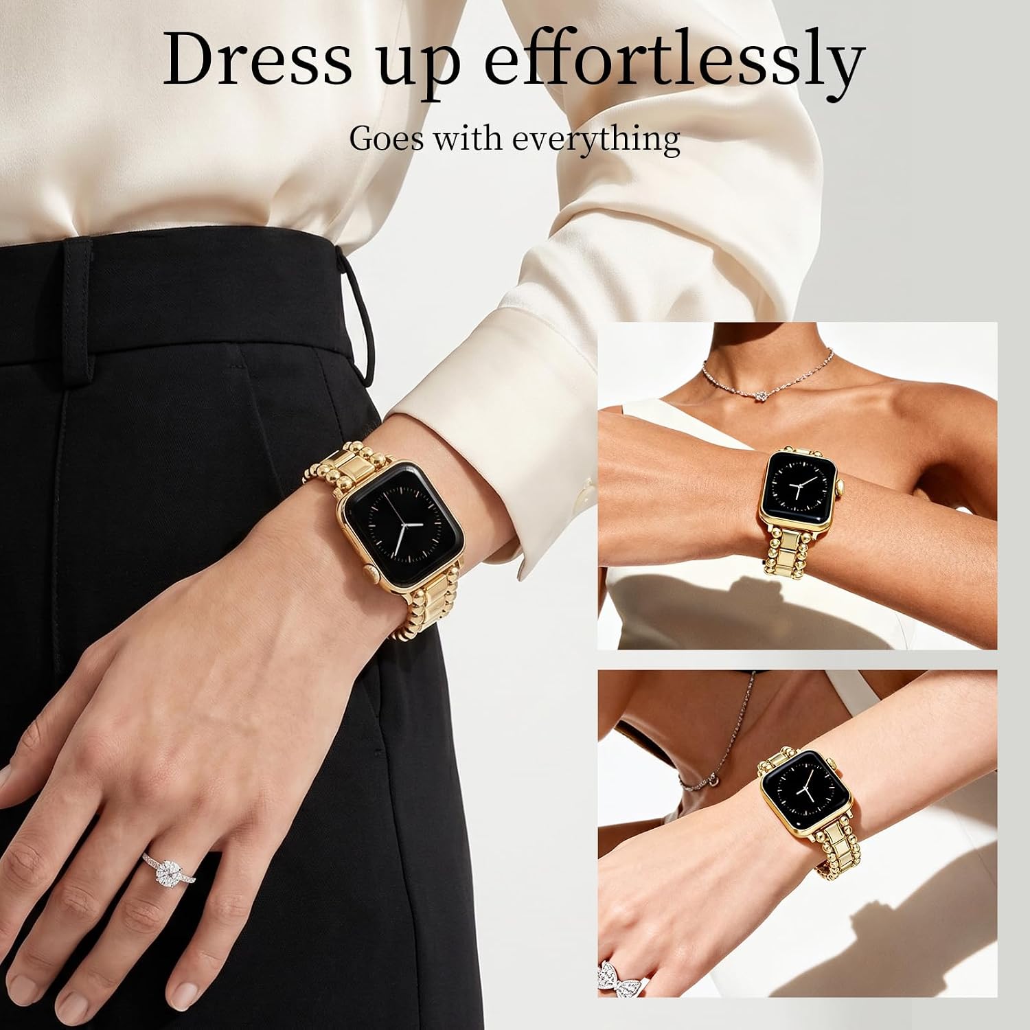 Beaded Bracelet Metal Band for Women Compatible with Apple Watch Bands 38mm 40mm 41mm 42mm 44mm 45mm 46mm 49mm Dressy Designer Fashion Replacement Strap for iWatch Series 11 10 9 8 7 6 5 4 3 SE image 4