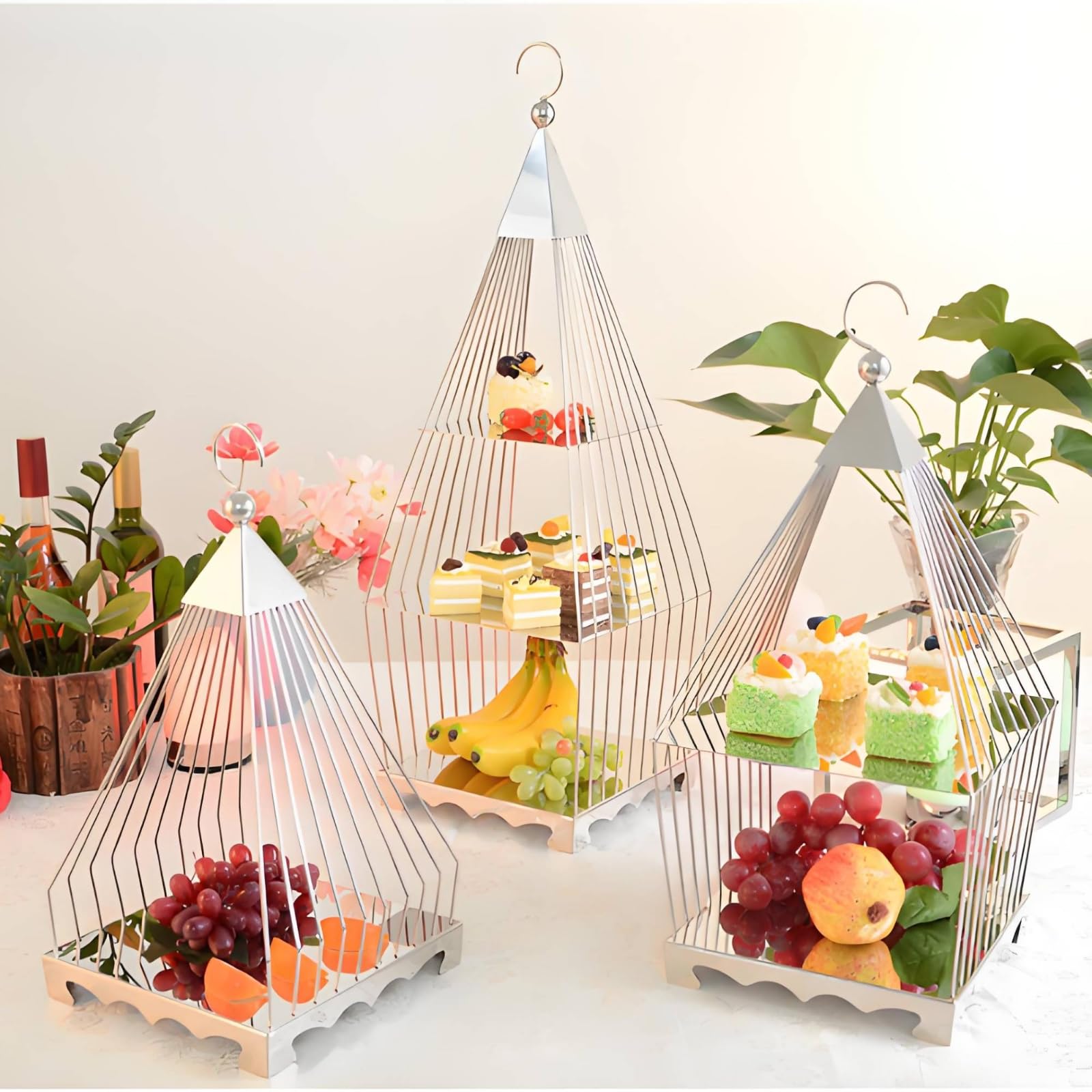Amagogo Alzata per Dolci Alzatina Vassoio Espositore Supporto Torte con Base Quadrata Struttura Aperta Che Valorizza Pasticcini , Gabbia Per Uccelli A Diamante A Strato Singolo