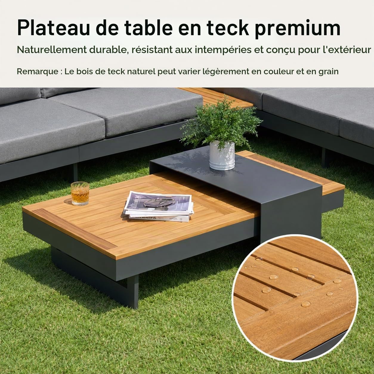 Homary Salon de Jardin Extérieur 6 Places Modulable Aluminium & Teck