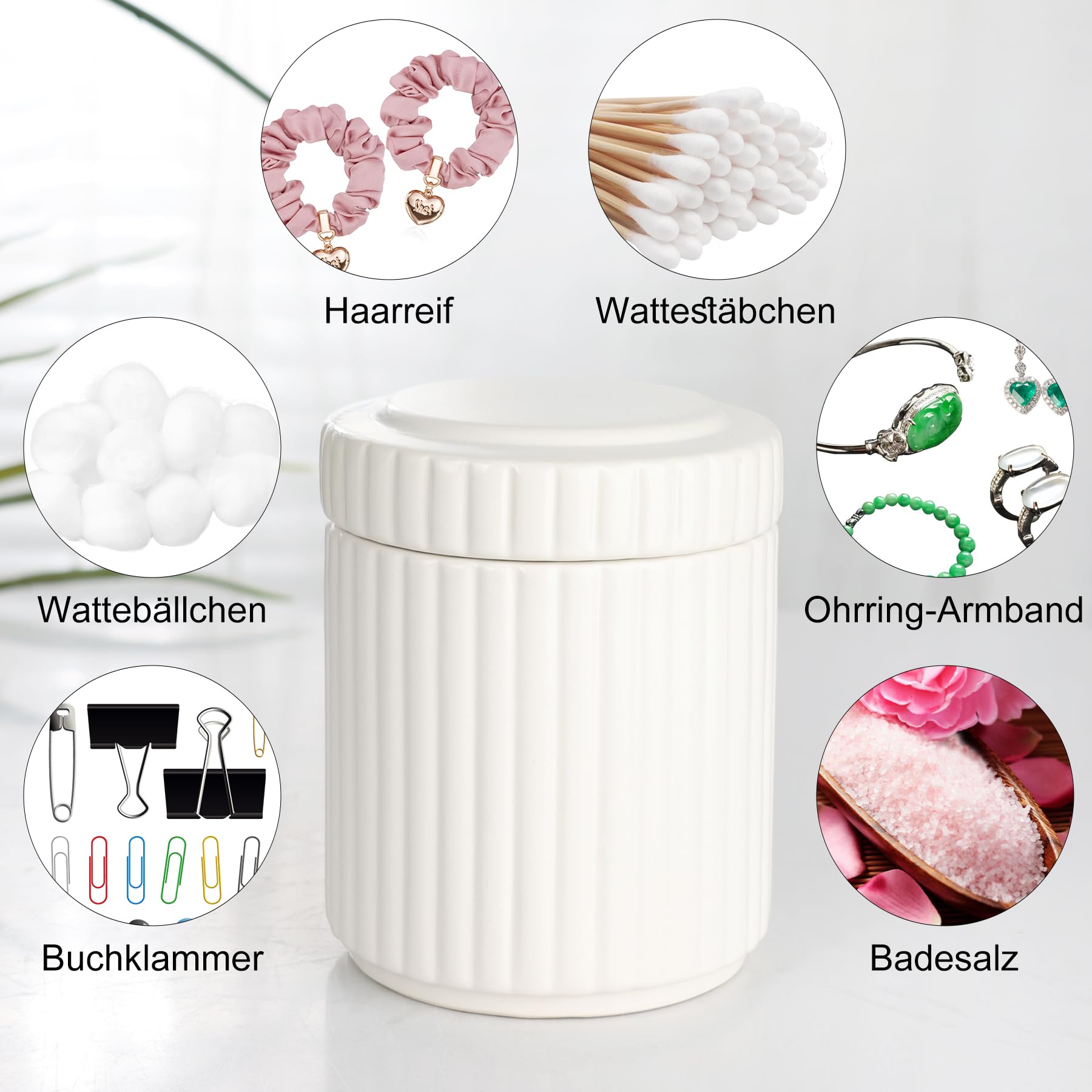 NOVAJOY Set da bagno in ceramica – 5 pezzi, organizer da bagno con dispenser di sapone, portasapone, porta spazzolino, contenitore di cotone, set di decorazione da bagno di alta qualità (beige bianco)
