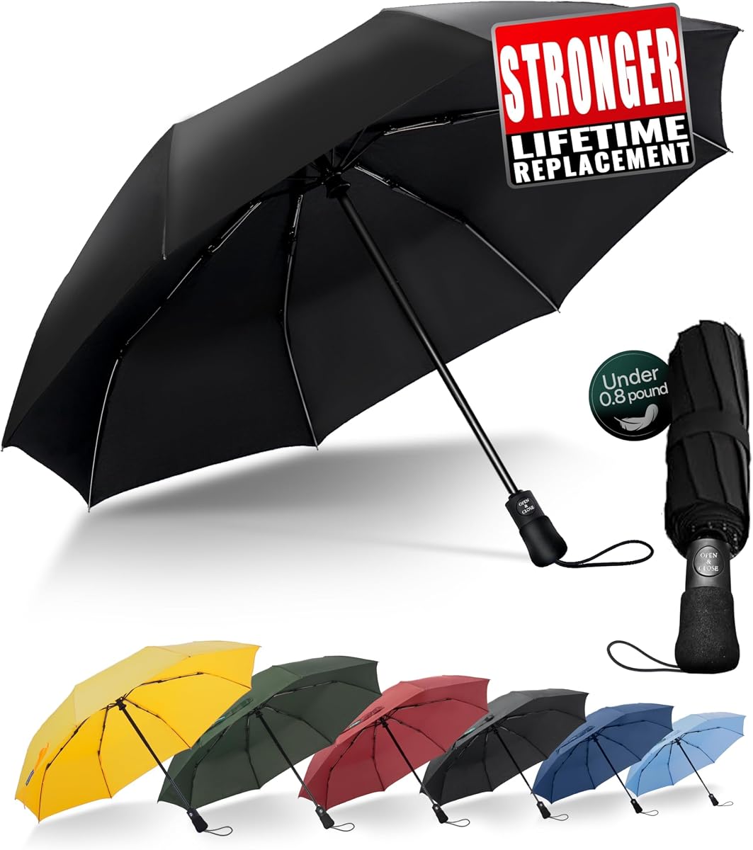 Paraguas compacto de viaje a prueba de viento - Portátil automático para lluvia, paraguas plegable para hombres y mujeres, tela portátil 210T
