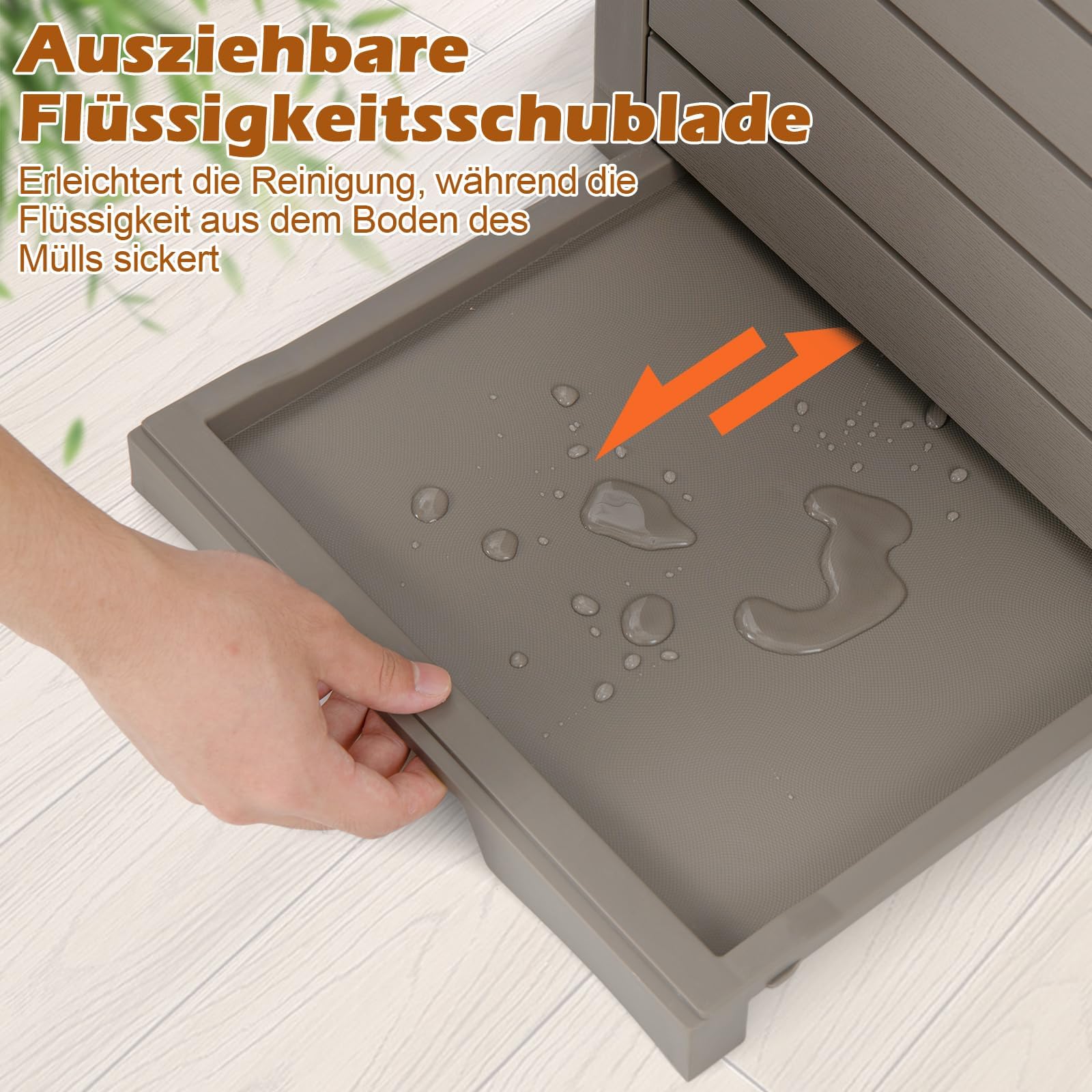 FANTASK Set di 2 bidoni della spazzatura per esterni, 118 l, pattumiera con coperchio, impermeabile con vassoio estraibile e manico, per veranda, cortile, terrazza (marrone)