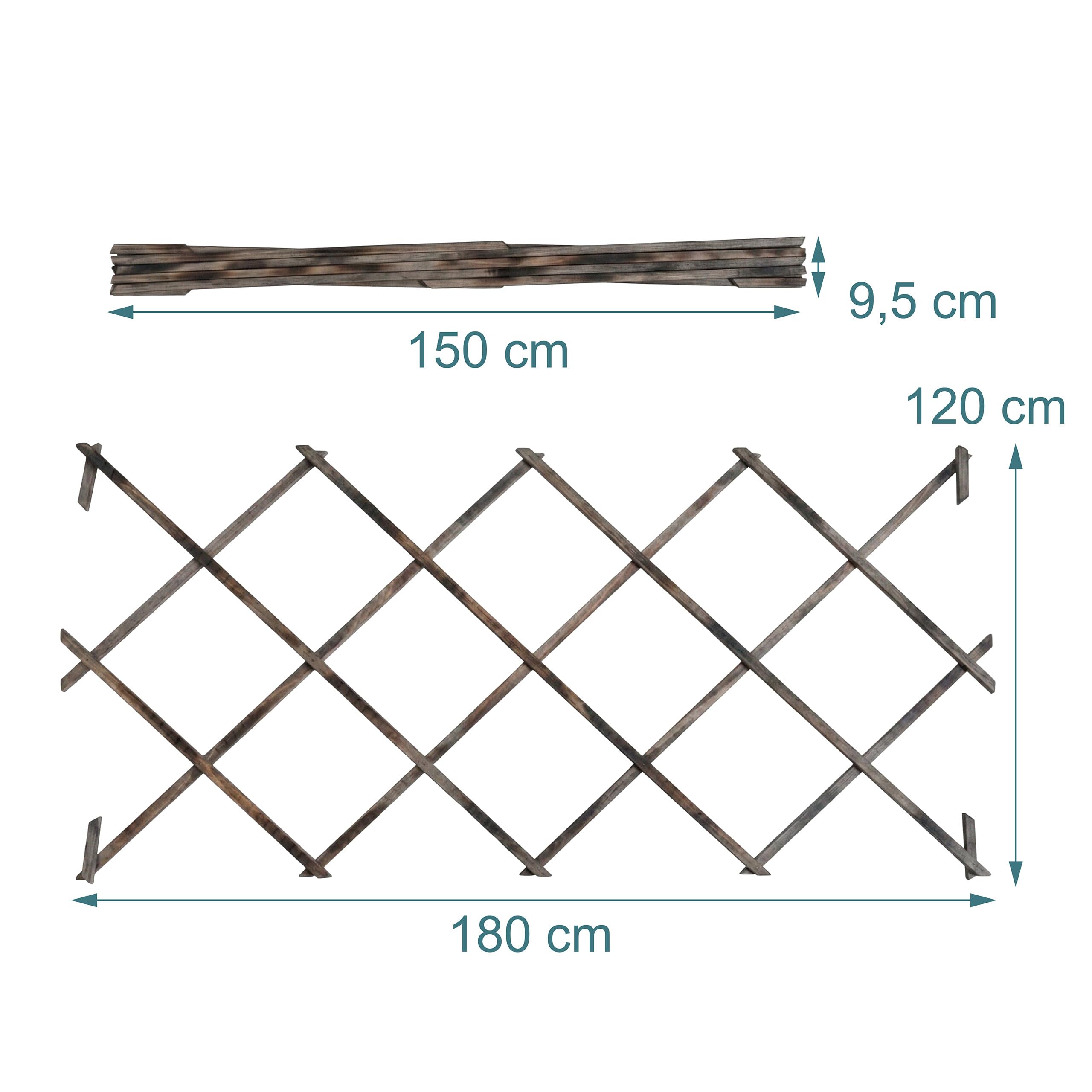 Relaxdays graticci estensibili set 3 pz 180x120 cm legno montaggio a parete supporto piante rampicanti effetto bruciato