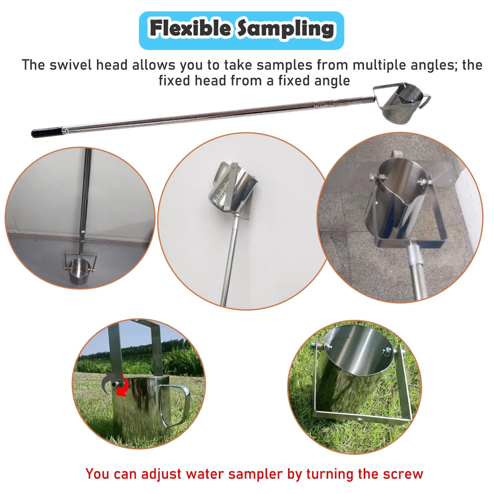 Dipper5001000 ml di campionatore d'acqua in acciaio inox con asta per fiumi, laghi e fango, ideali per test di qualità e analisi ambientale