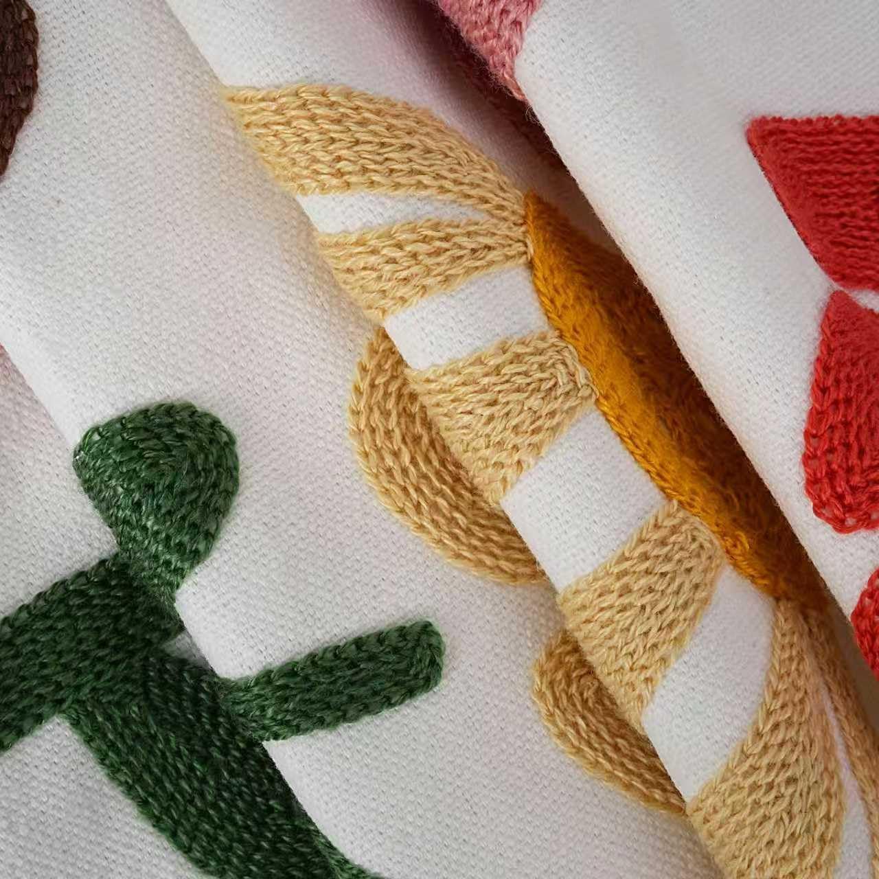 JASEN Embroidered Floral Boho Throw Pillow Cover 18x18 Inch - Decorative Cotton Pillow Case for Couch, Sofa, Bedroom, Living Room - Farmhouse Home Aesthetic Housewarming Gifts (Floral, 18" x 18")