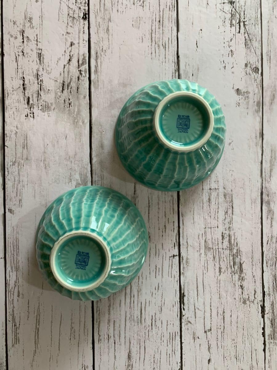 削り模様 トルコブルー 茶碗 2枚セット 和食器 美濃焼 オシャレ カフェ風