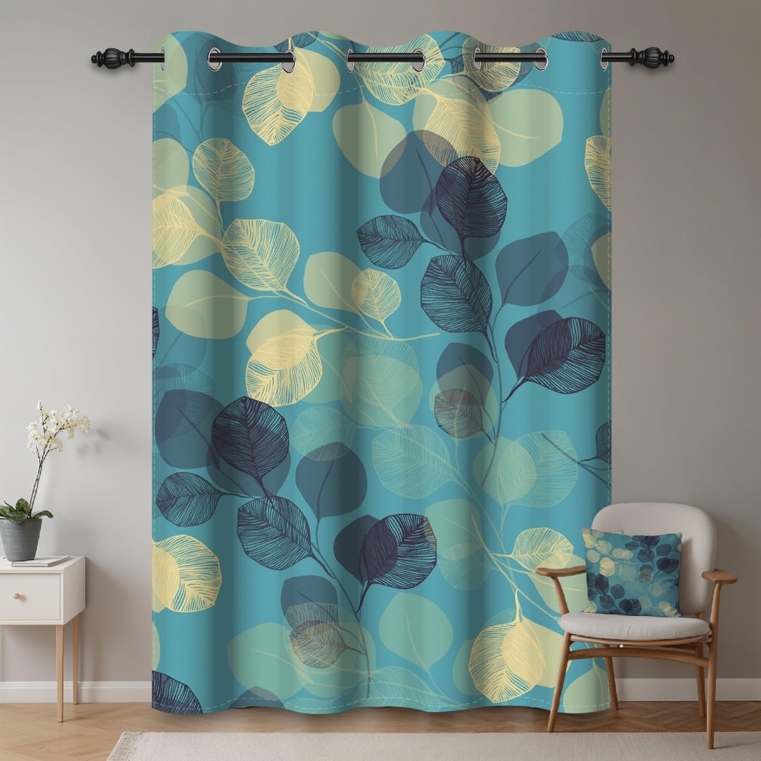 ggaimwf 52"x 84" Leaf Eyelet Curtain Ginkgo Leaves Botanical Elegant Art Pattern Insulated Thermal Grommet Blackout Window Drapes for Living Room Bedroom Dining Room Home Office,1 Single Panel - Image 2