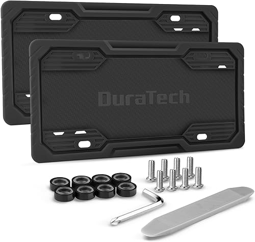 DURATECH Marcos de matrícula de silicona, cubierta de placa resistente al óxido para coche, protector de placa a prueba de sonajero con kits de