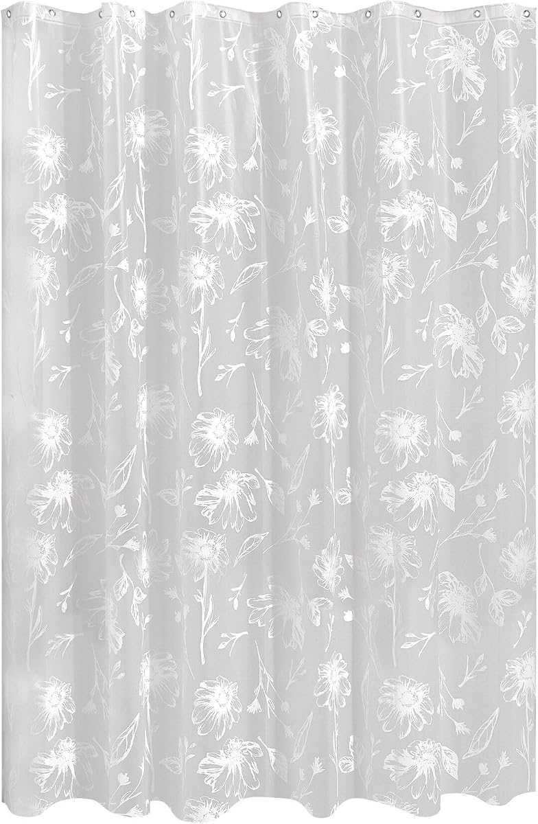 Cortina de ducha iDesign, blanco/escarcha, 72" x 72" | Resistente al agua, 12 ojales metálicos resistentes al óxido, para baño principal/de invitados