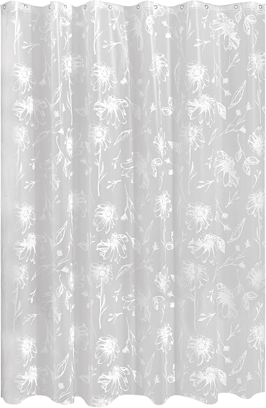 Cortina de ducha iDesign, blanco/escarcha, 72" x 72" | Resistente al agua, 12 ojales metálicos resistentes al óxido, para baño principal/de invitados