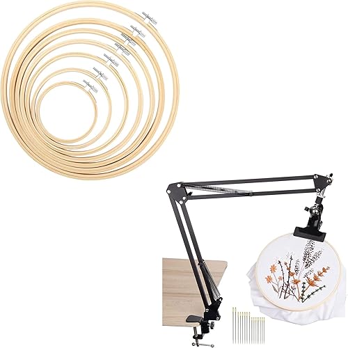Caydo Juego de 7 aros de bordado de 7 tamaños con soporte de aro de bordado de metal ajustable para costura artesanal y adornos