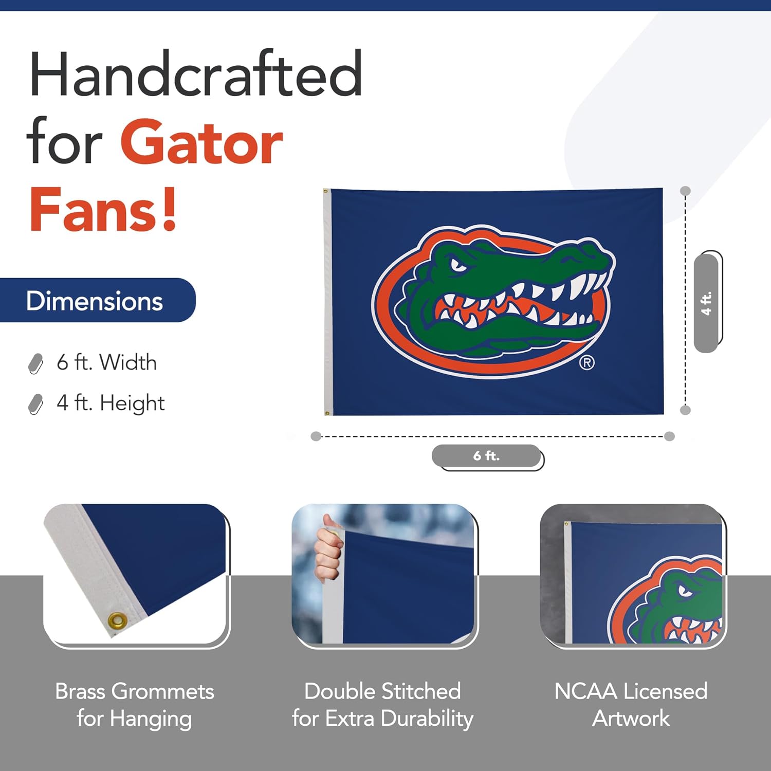 Florida Gators College Sports Printed Flag - NCAA Licensed - Nylon - School Banner (Blue, Orange) (4' x 6')