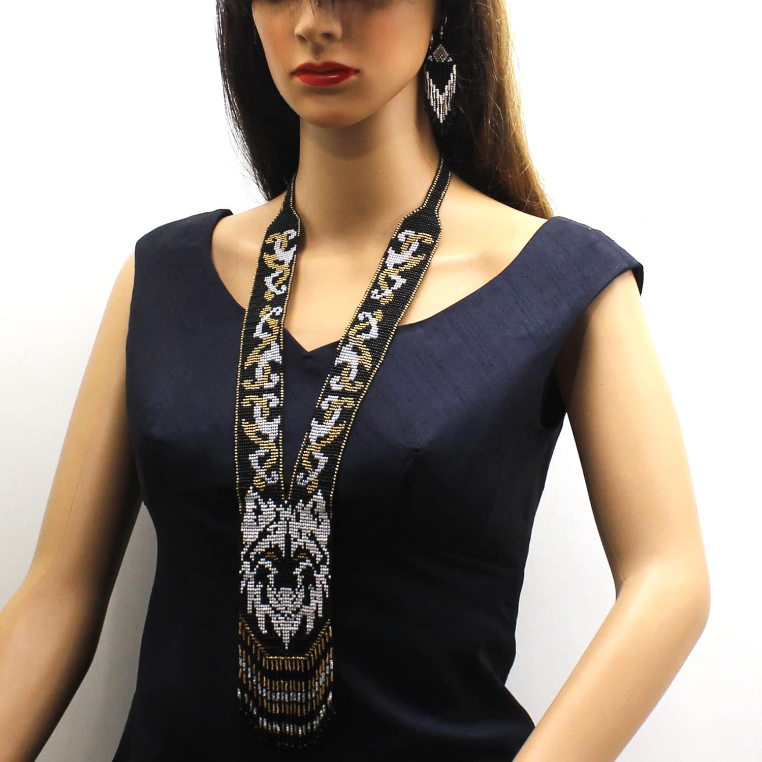 Native Tribal Style Long Statement Beaded Necklace for Women Handmade - Image 8