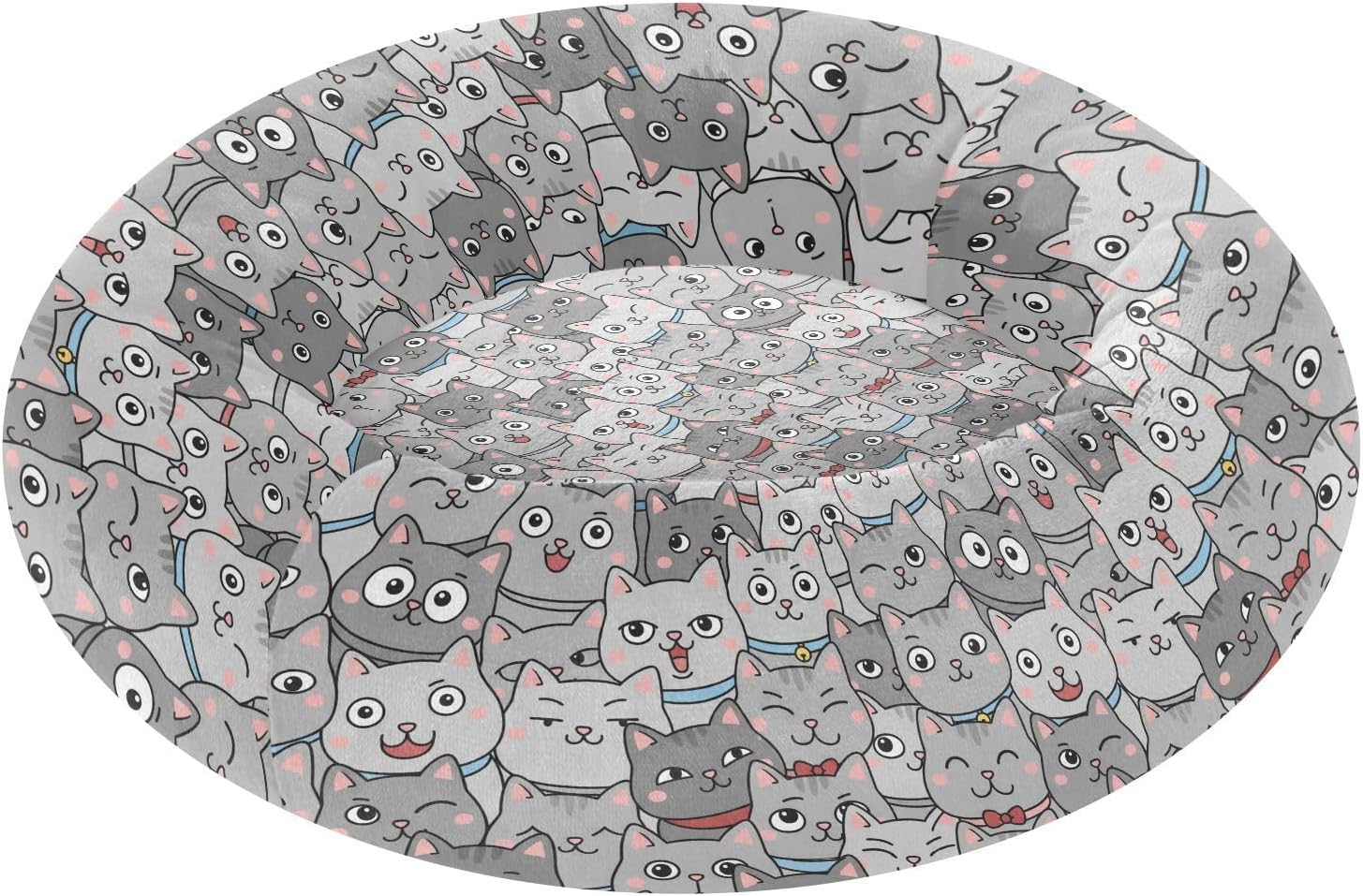 Pet Dog Beds Anti-Slip Fluffy Cat Pillow Bed for Medium Size Pets Sleeping M Crowded Cute Gray Cat Pattern