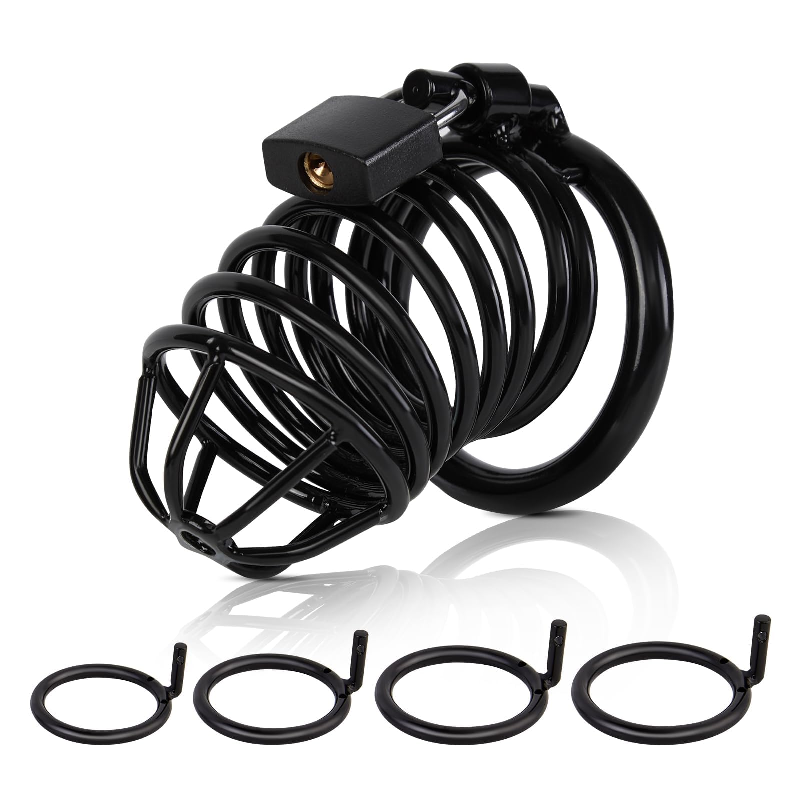 Male Cock Cage Chastity Device - Chastity Cage with 4 Active Rings Adult Sex Toy for Men Penis Exercise | Key and Lock Included | Max Size