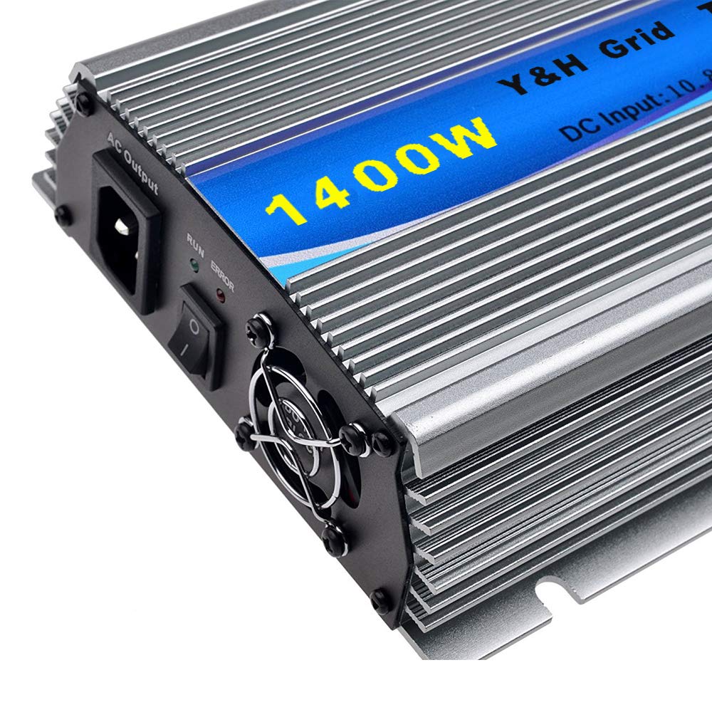Y&H 1400W Onduleur solaire MPPT Onde sinusoïdale pure DC15-28V Entrée solaire pour panneau solaire 12V. AC190V-260V sortie pure connexion au réseau à onde sinusoïdale