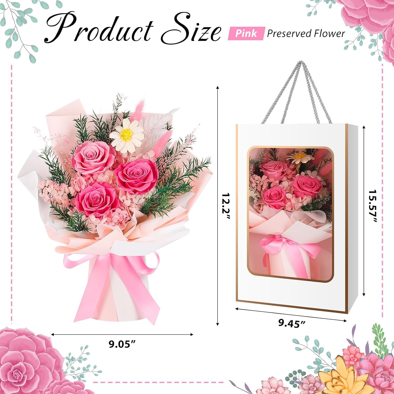 Flowers for Delivery Prime, Valentines Day Gifts for Her,Preserved Flowers Bouquets, Pink Rose Birthday Gift for Mom Wife Girlfriend Grandma, Real Forever Flower for Mothers Day Anniversary - Image 3