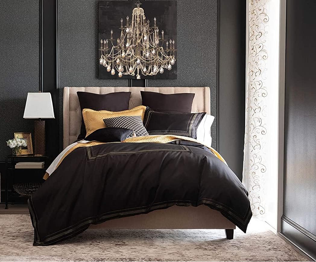 Lionel Richie Home Lifestyle Collection: 7 Piece Comforter Set | Black/Gold 100% Polyester | Soft, Cozy, Lightweight Natural Touch | King Size
