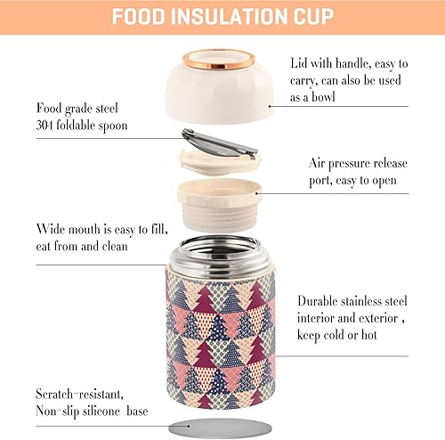 Miniatura 4 de Christmas Trees Strips Food Jar with Spoon Stainless Steel Vacuum Insulated Food Container 17 oz Food Flask for Adults