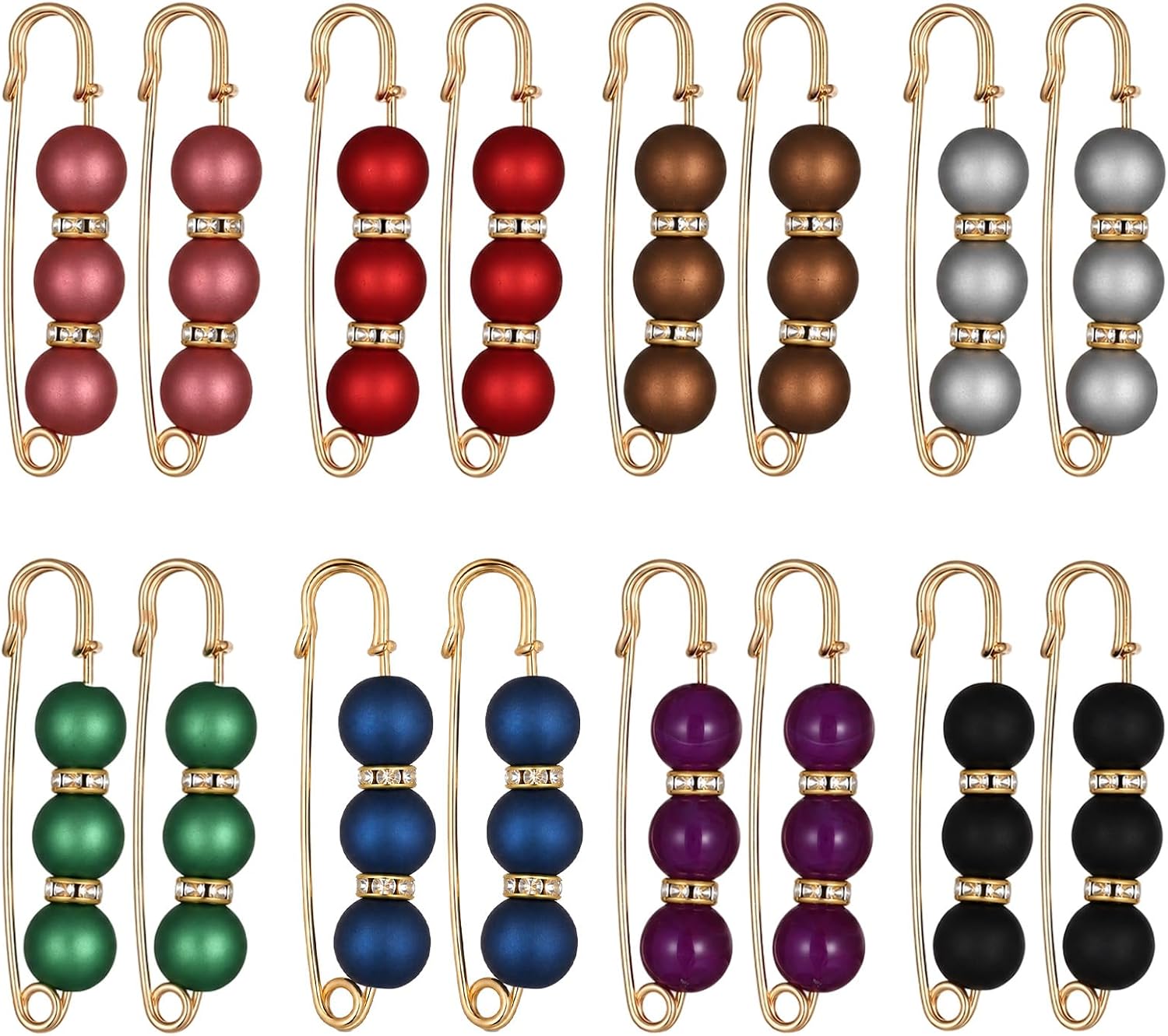 16 Pcs Pearl Brooch Pins 8 Styles Fashion Decorative Safety Pin Brooch