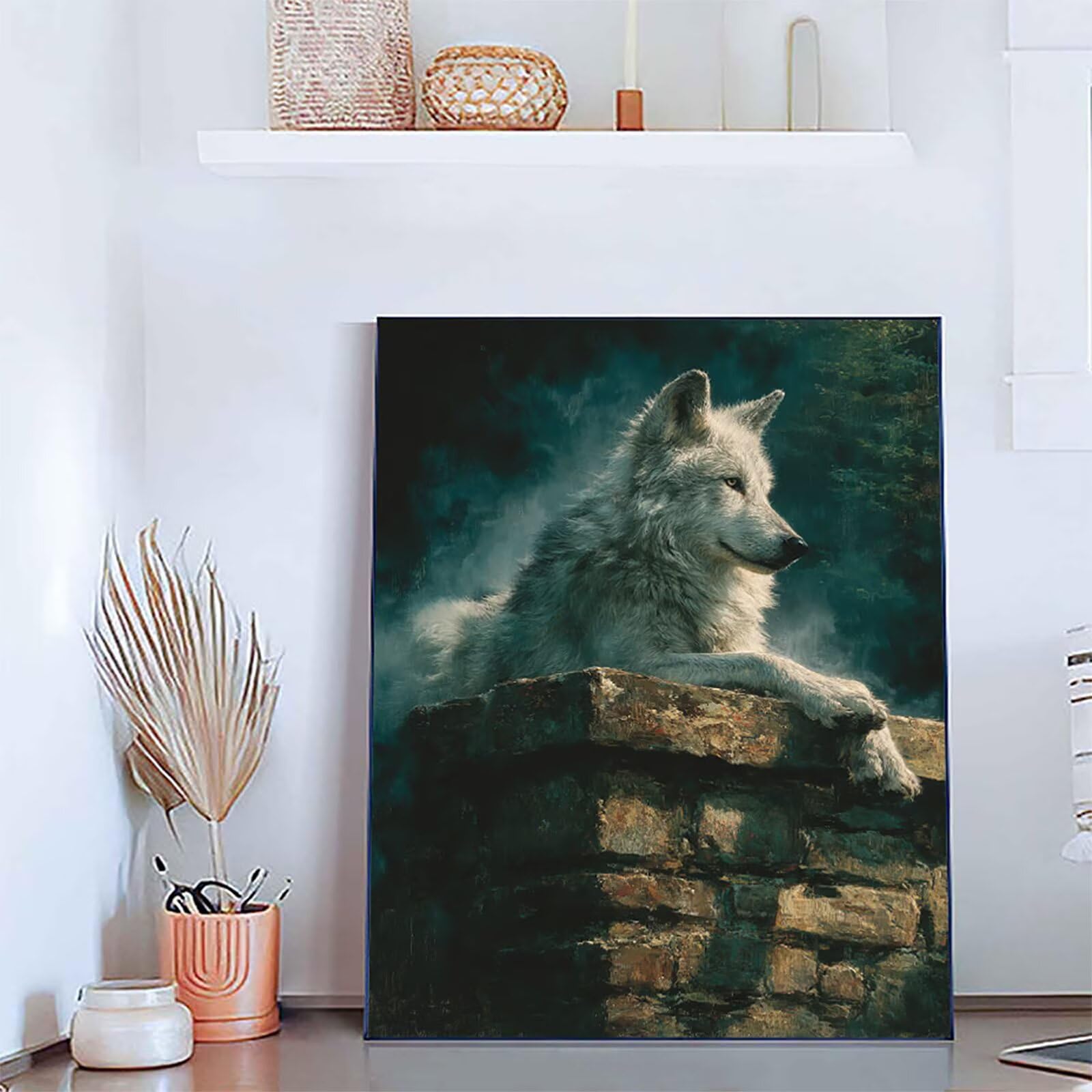 Wolf DIY malowanie według numerów dla dorosłych, malowanie według numerów ze zwierzętami i kolorowankami dla dorosłych, z pędzlami i farbą akrylową, kreatywne hobby, dekoracje na prezent, 100 x 135 cm
