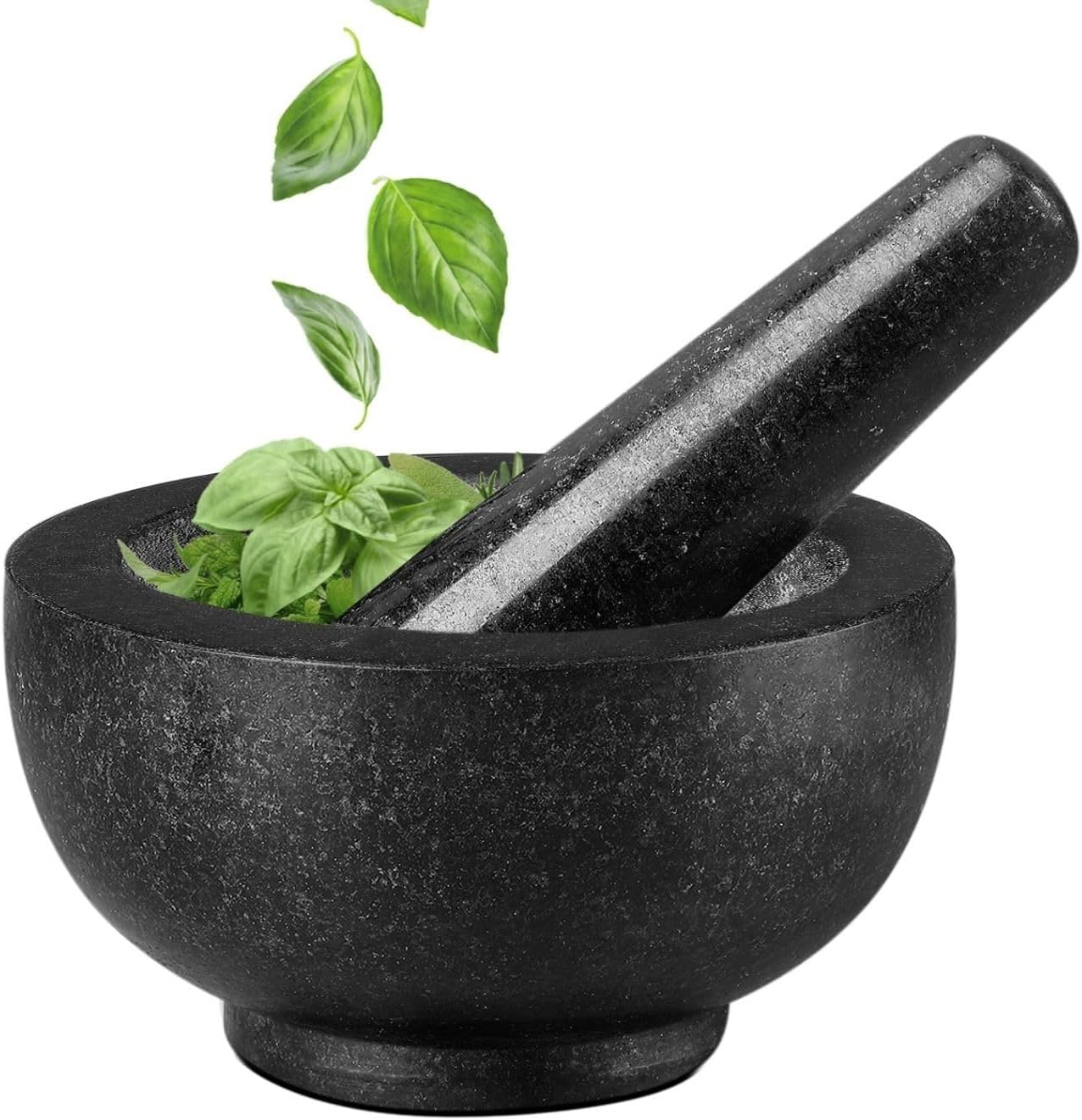 Flexzion Granite Mortar and Pestle Set - Solid Marble Stone Grinder Bowl Holder 4.72 Inch For Guacamole, Herbs, Spices, Garlic, Kitchen, Cooking, Medicine